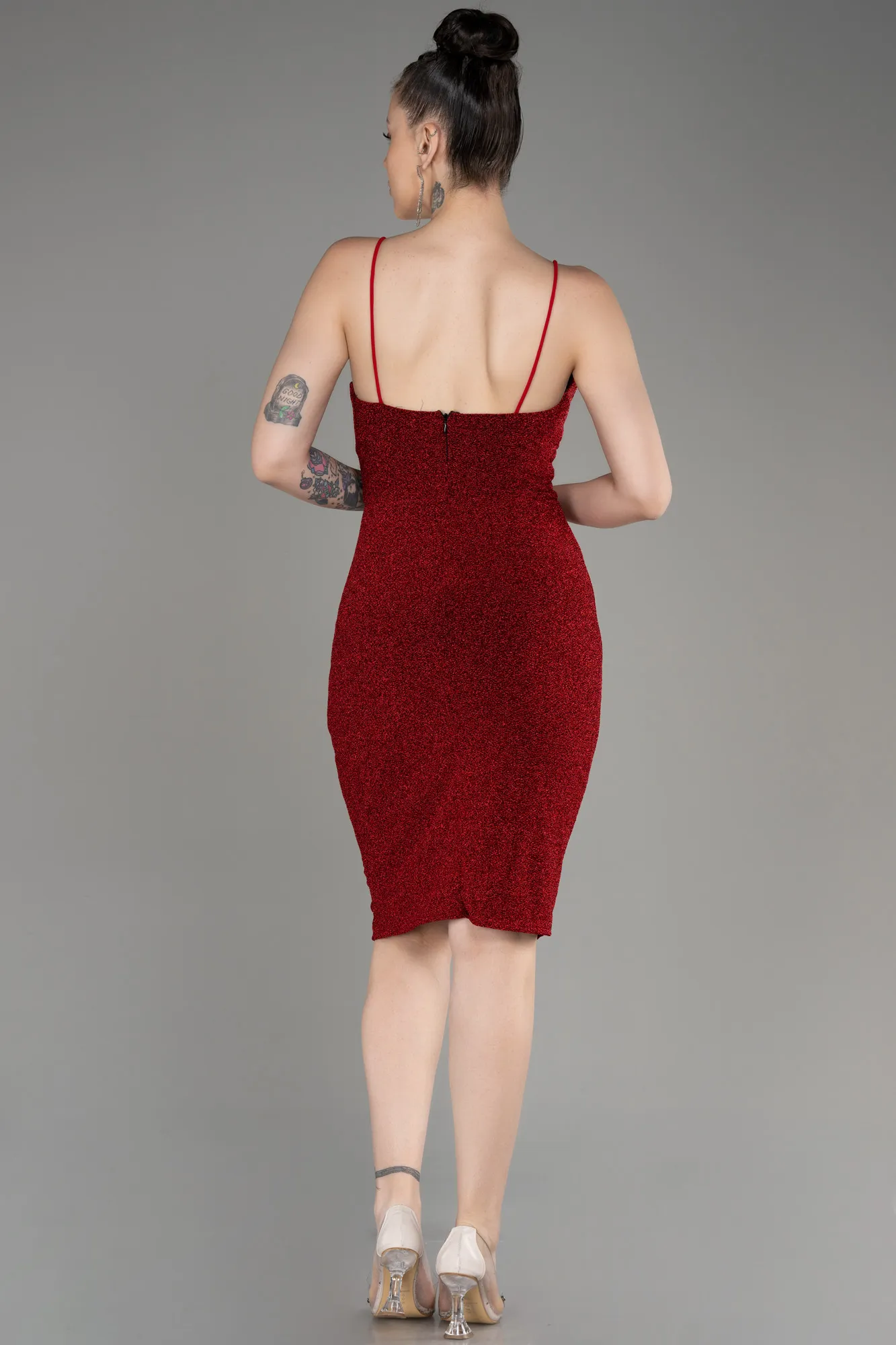 Red-Strappy Short Silvery Cocktail Dress ABK2069