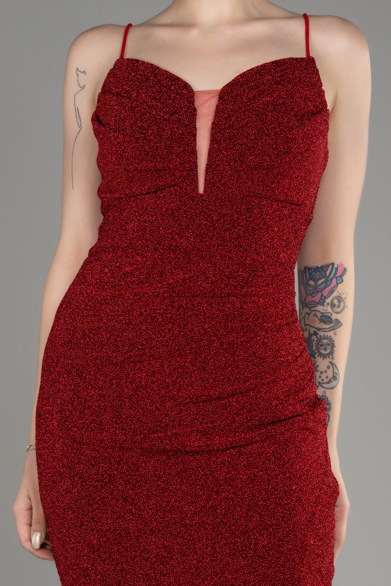 Red-Strappy Short Silvery Cocktail Dress ABK2069