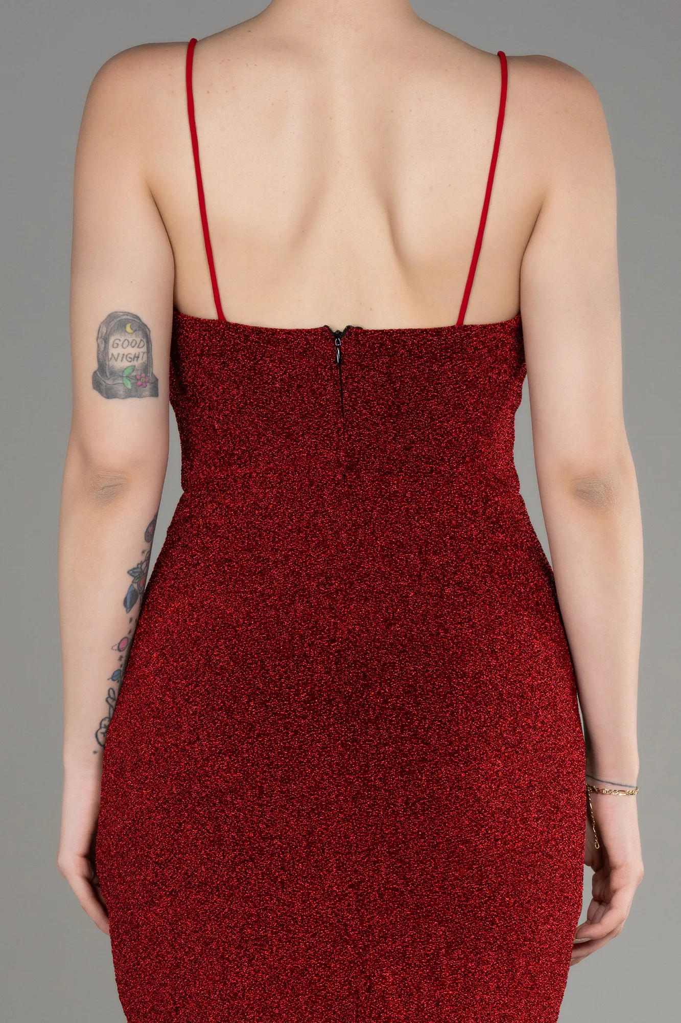 Red-Strappy Short Silvery Cocktail Dress ABK2069