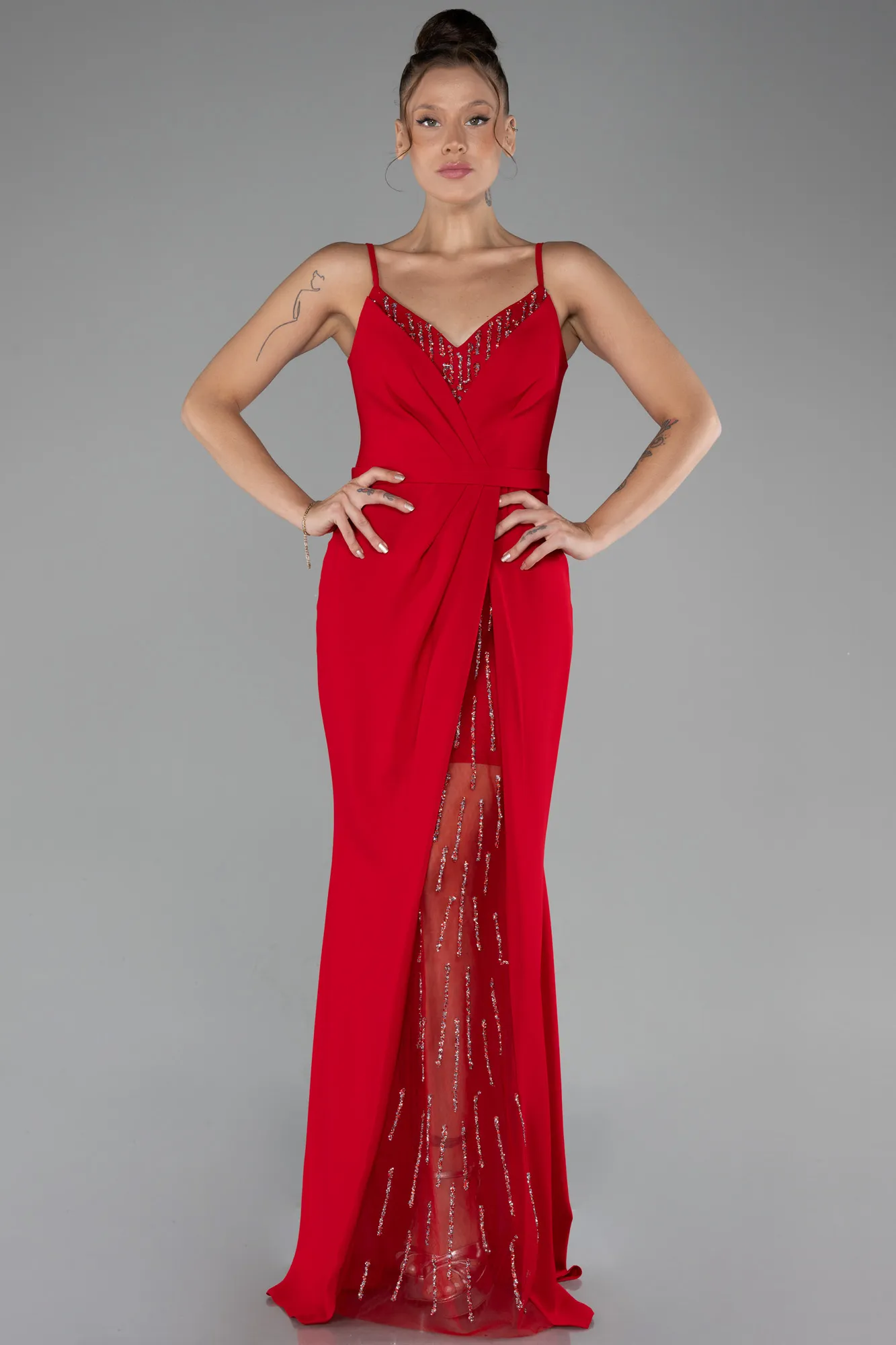 Red-Straps Long Evening Gown ABU4299