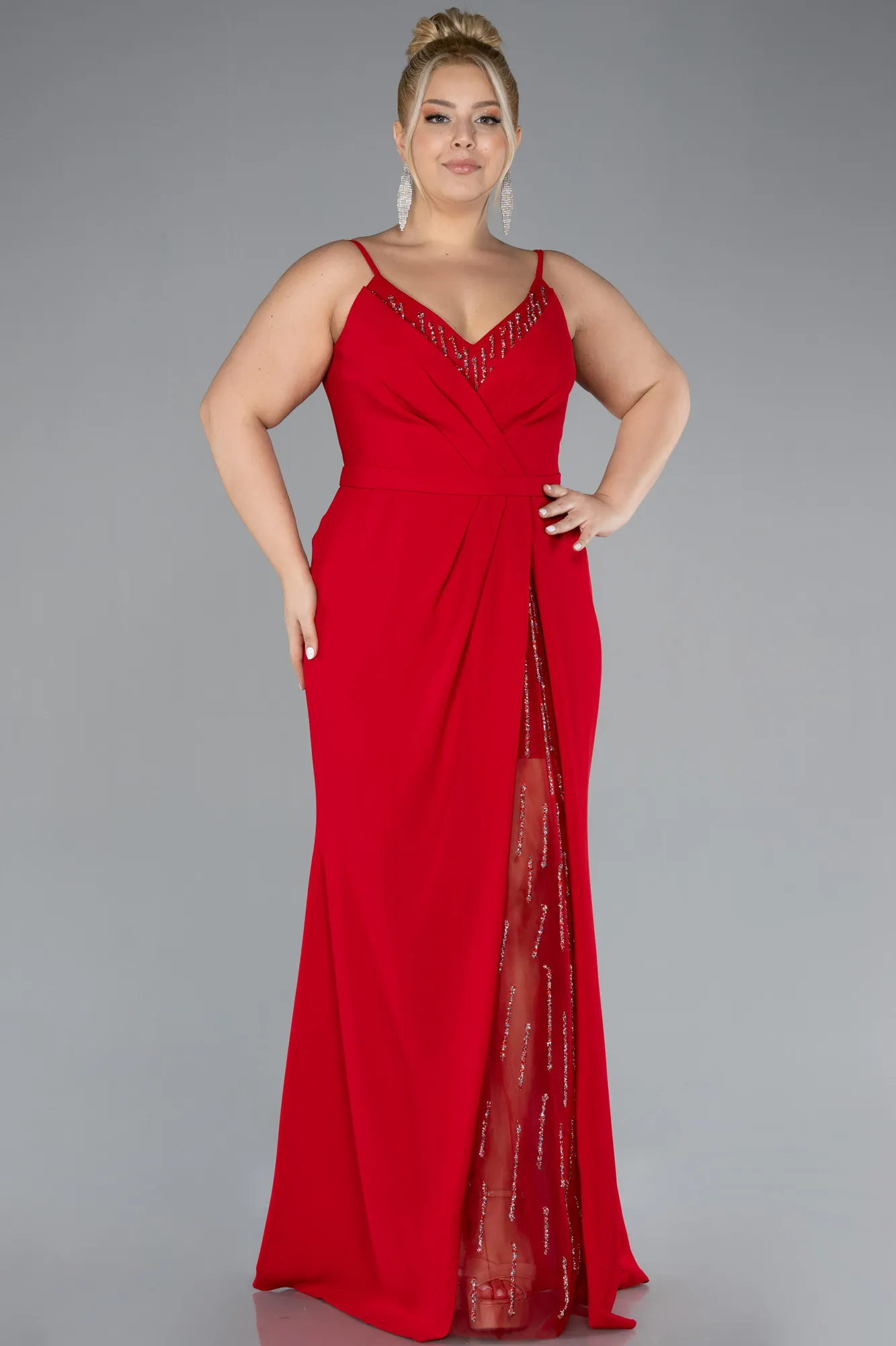 Red-Straps Long Plus Size Evening Gown ABU4300