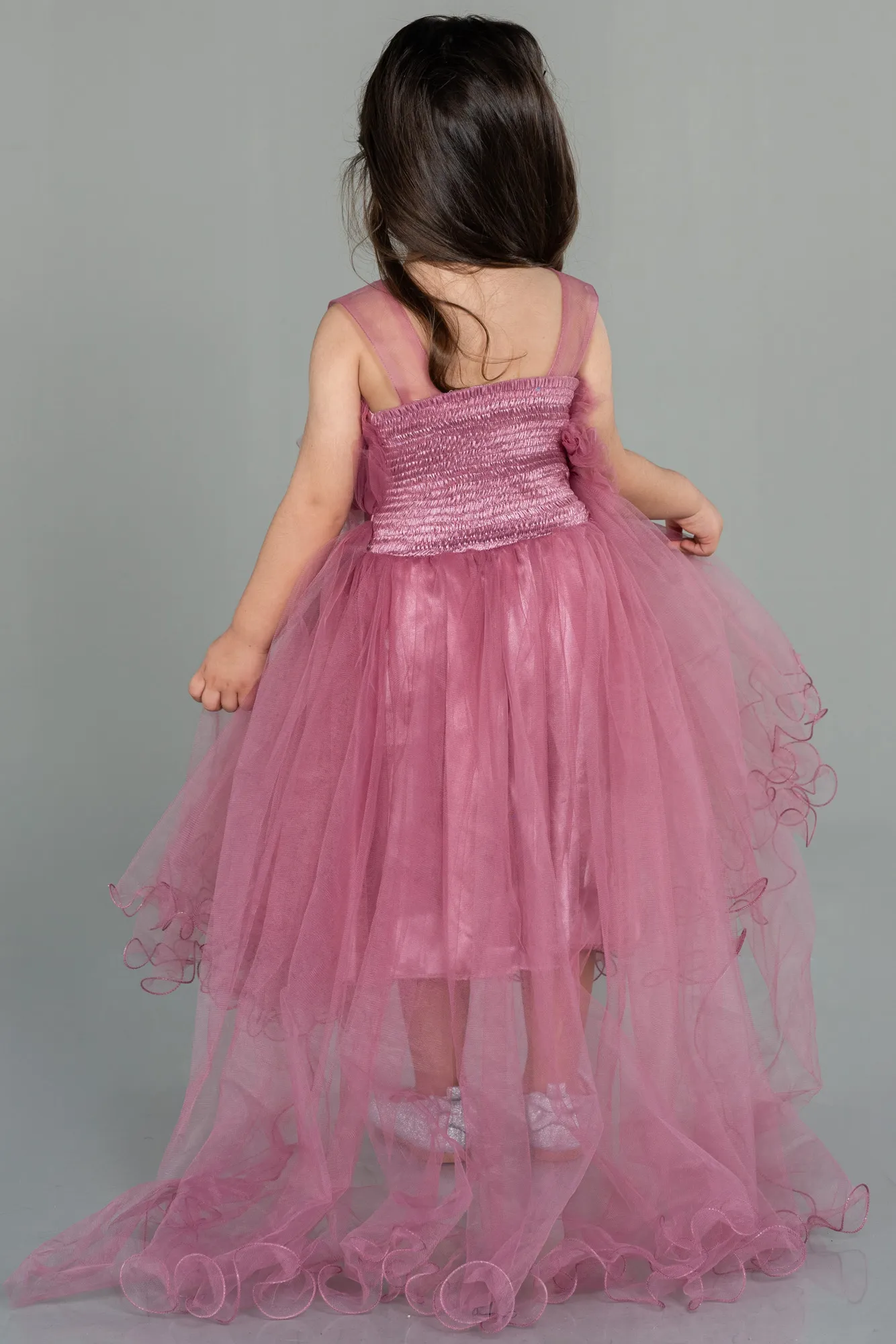 Rose Colored-Front Short Back Long Girl Dress ABO100