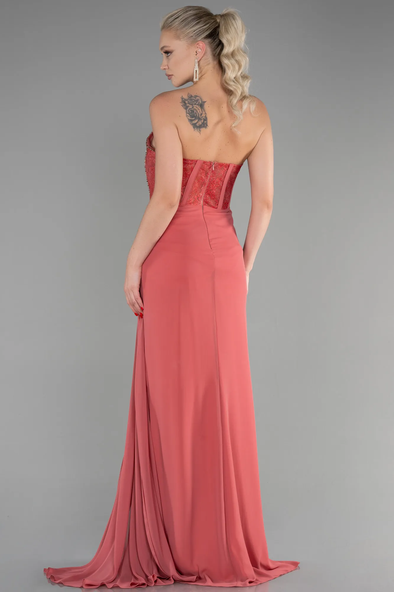 Rose Colored-Long Chiffon Evening Dress ABU3333