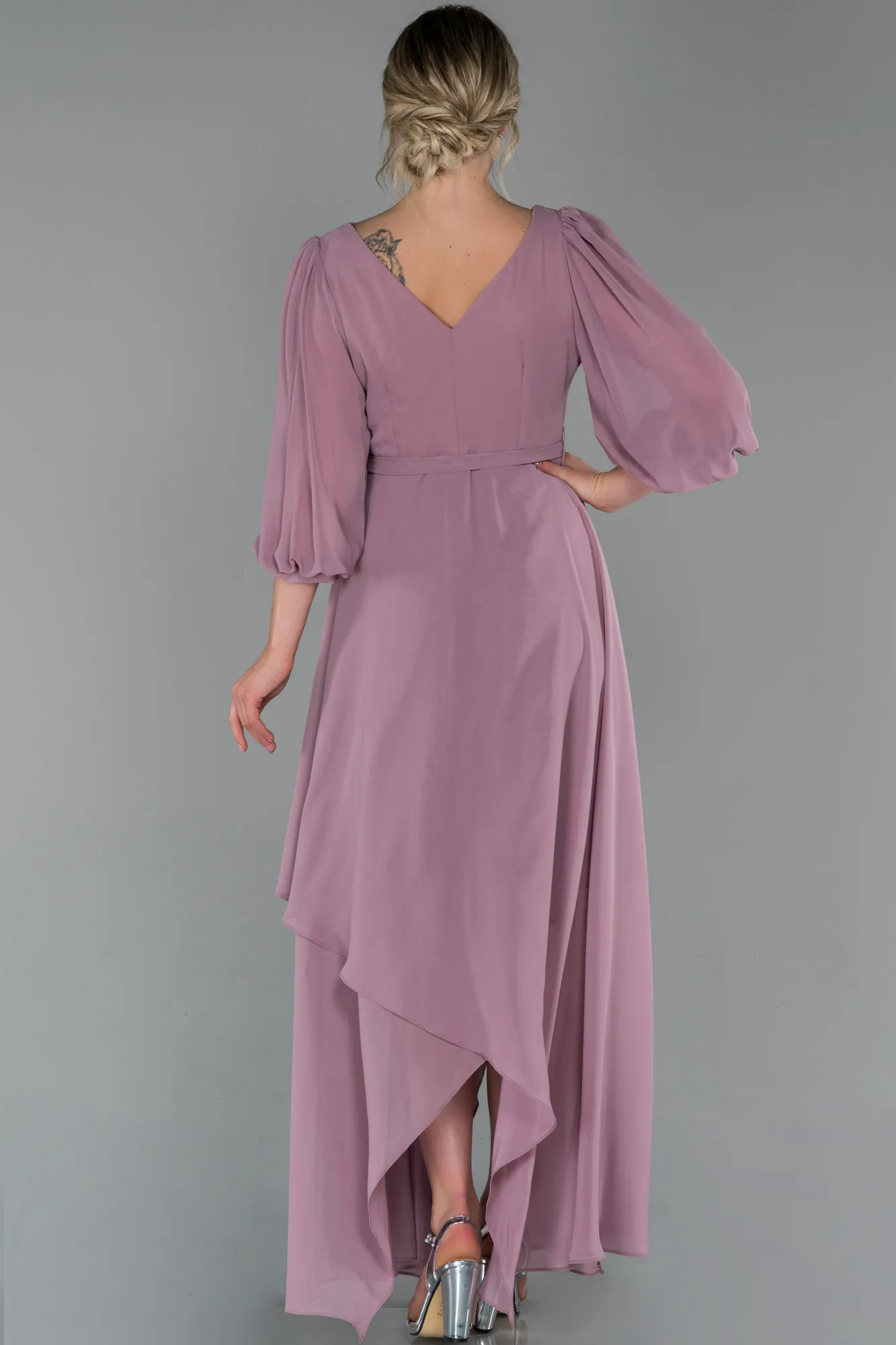 Rose Colored-Long Chiffon Invitation Dress ABU1729