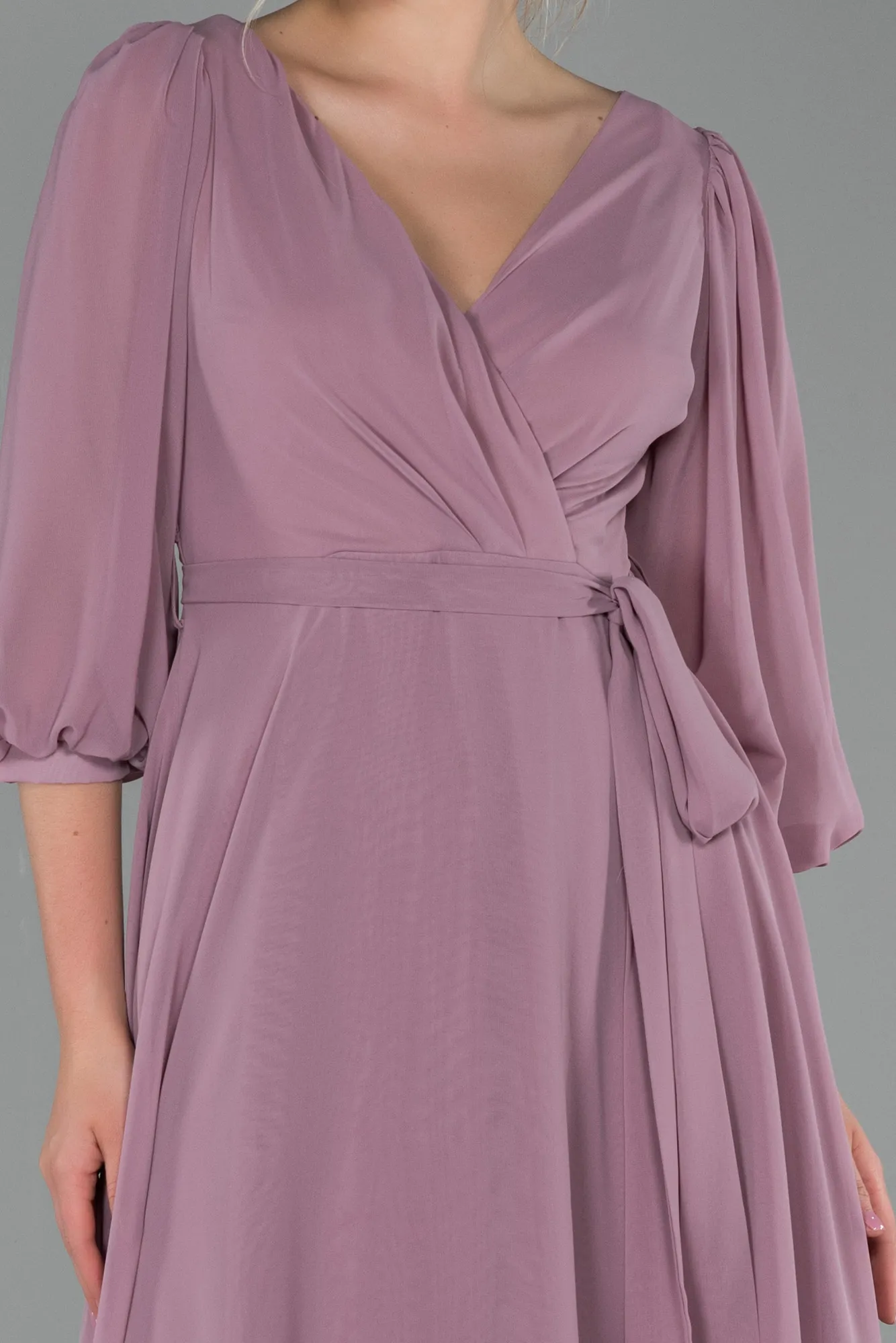Rose Colored-Long Chiffon Invitation Dress ABU1729