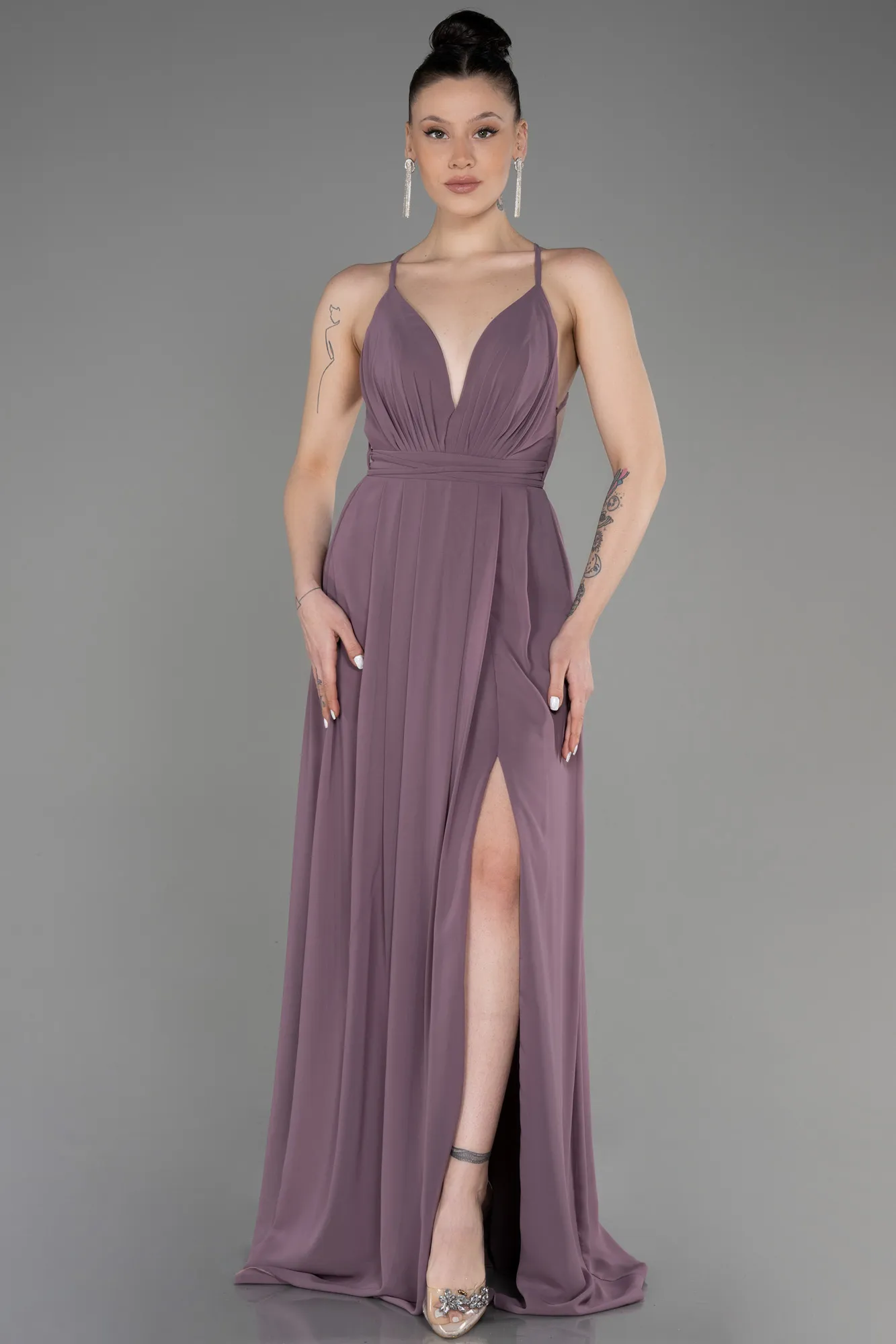 Rose Colored-Long Chiffon Prom Gown ABU3548