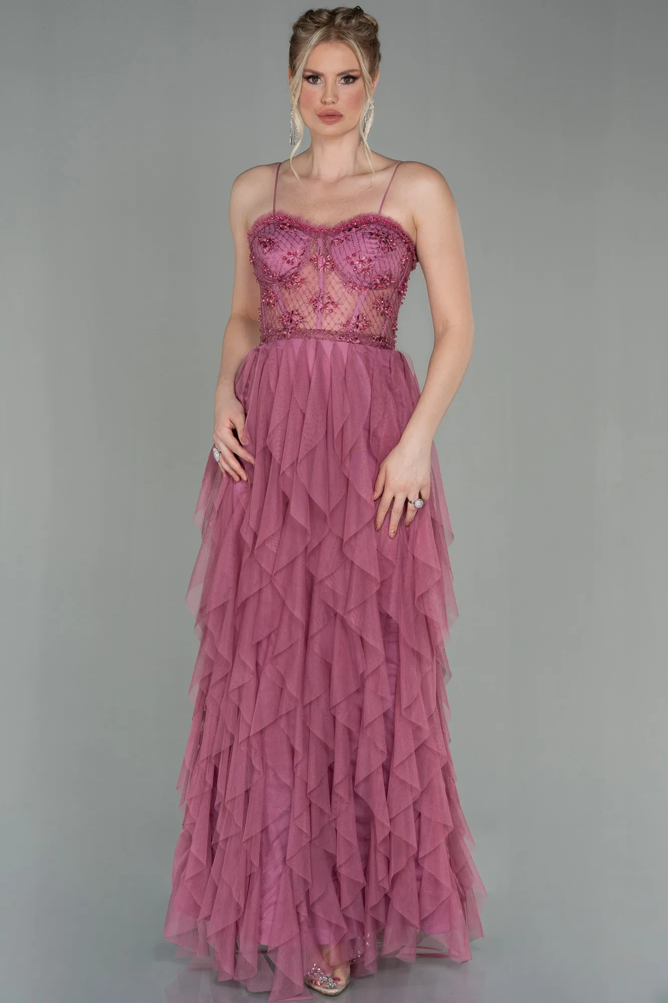 Rose Colored-Long Evening Dress ABU2822