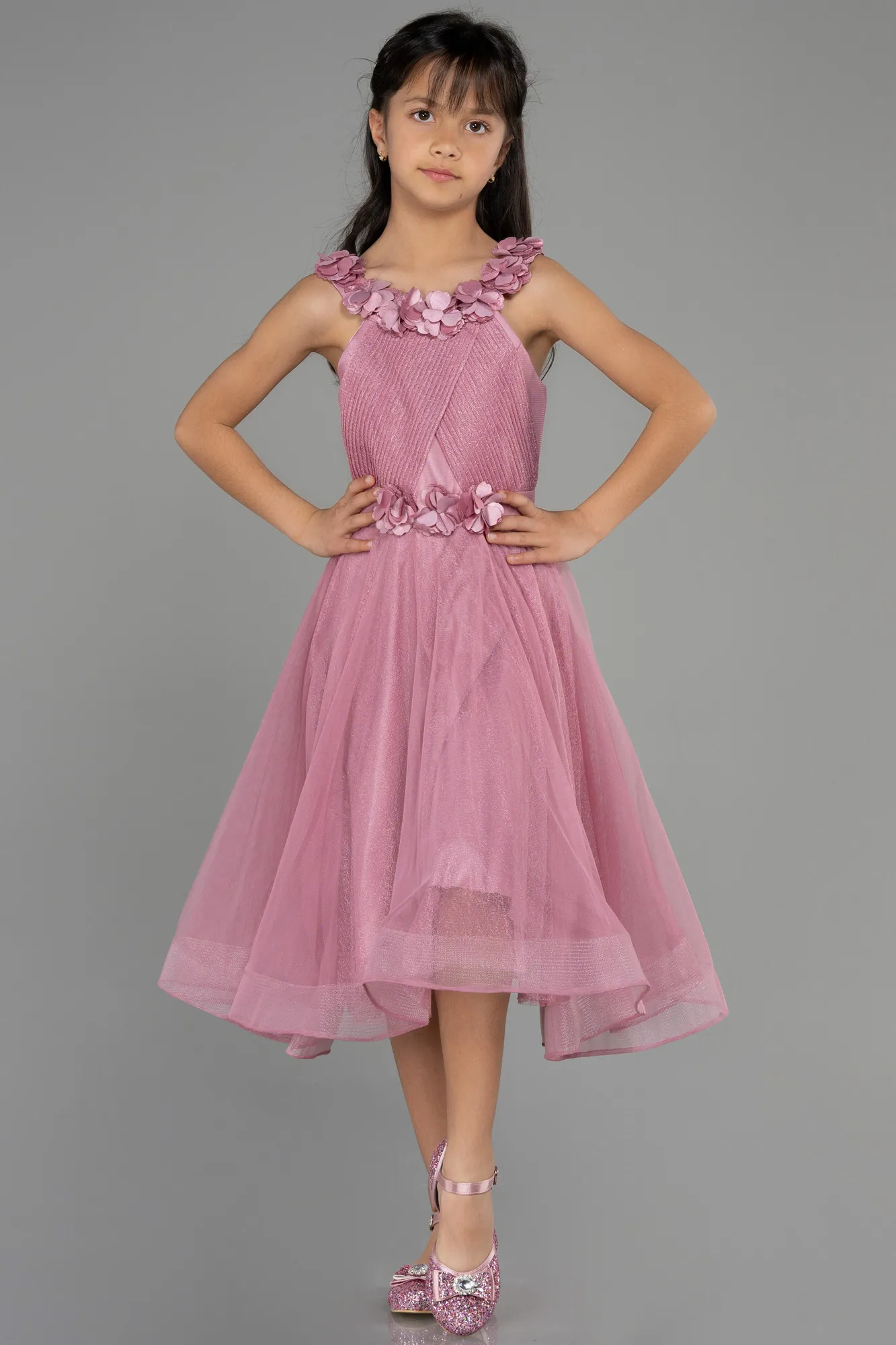 Rose Colored-Long Girl Dress ABU3727