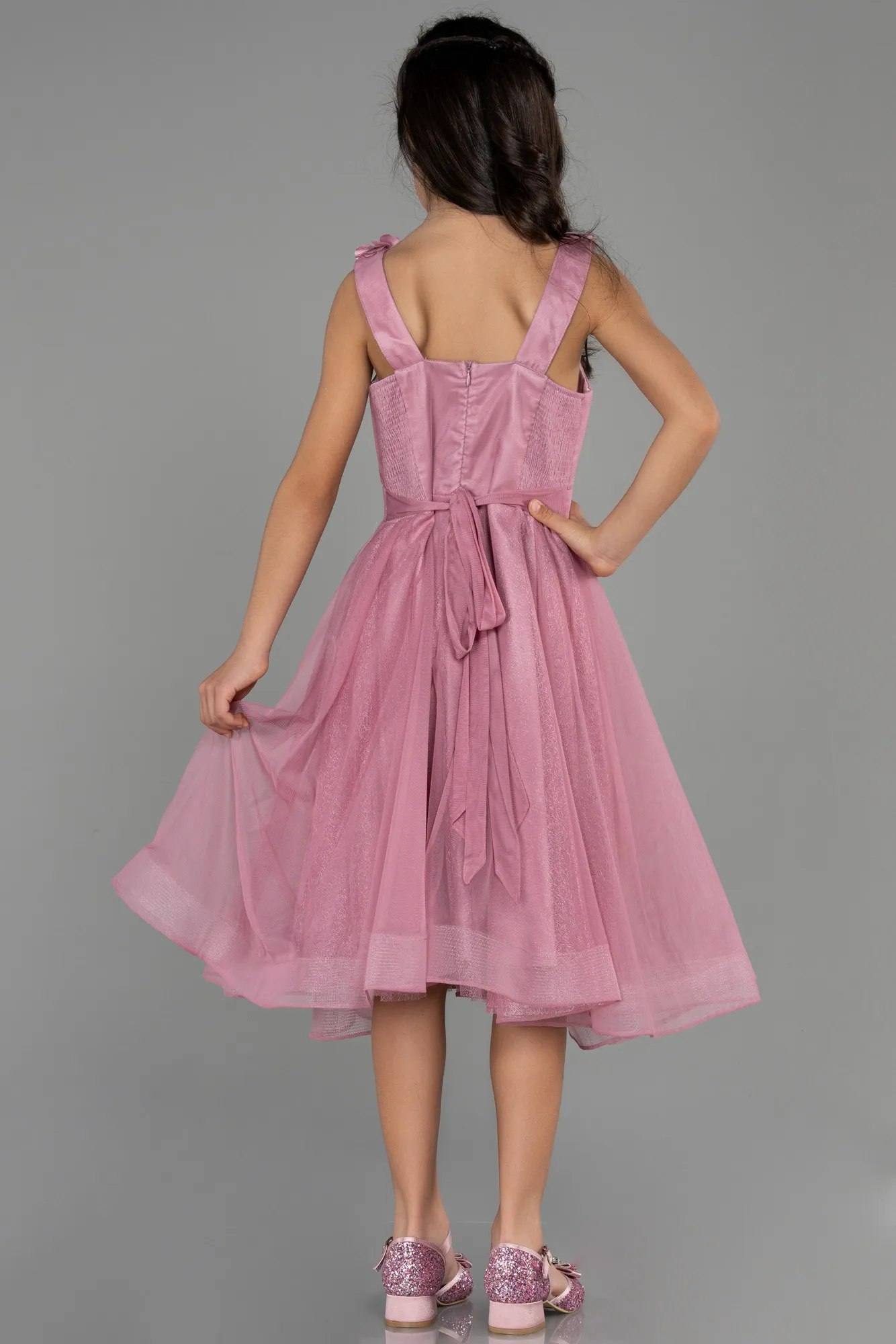 Rose Colored-Long Girl Dress ABU3727