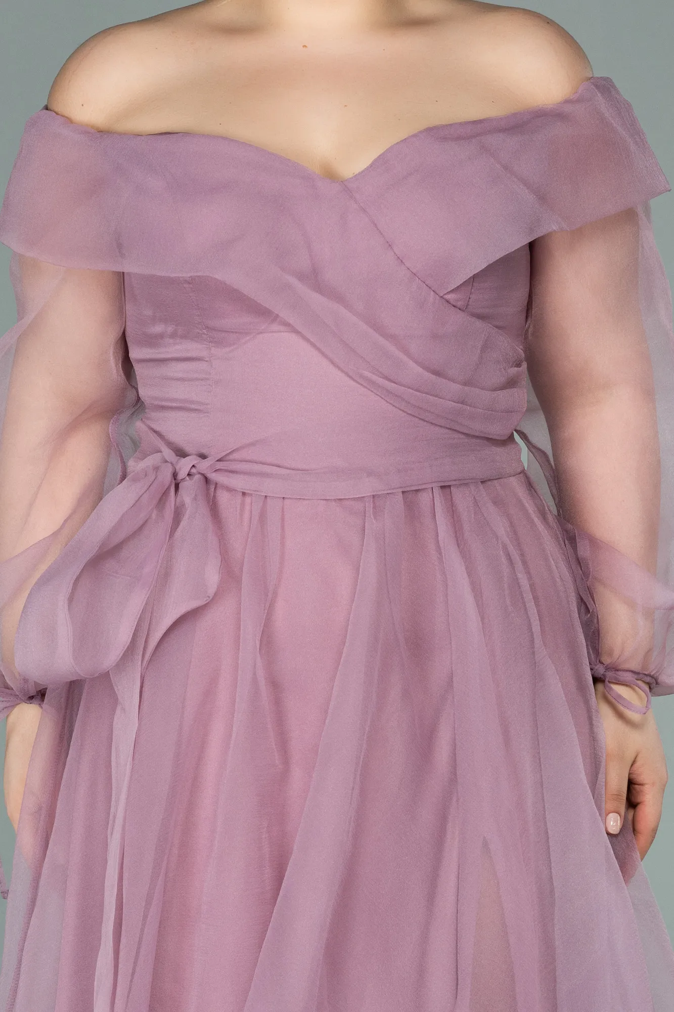 Rose Colored-Long Oversized Evening Dress ABU1535