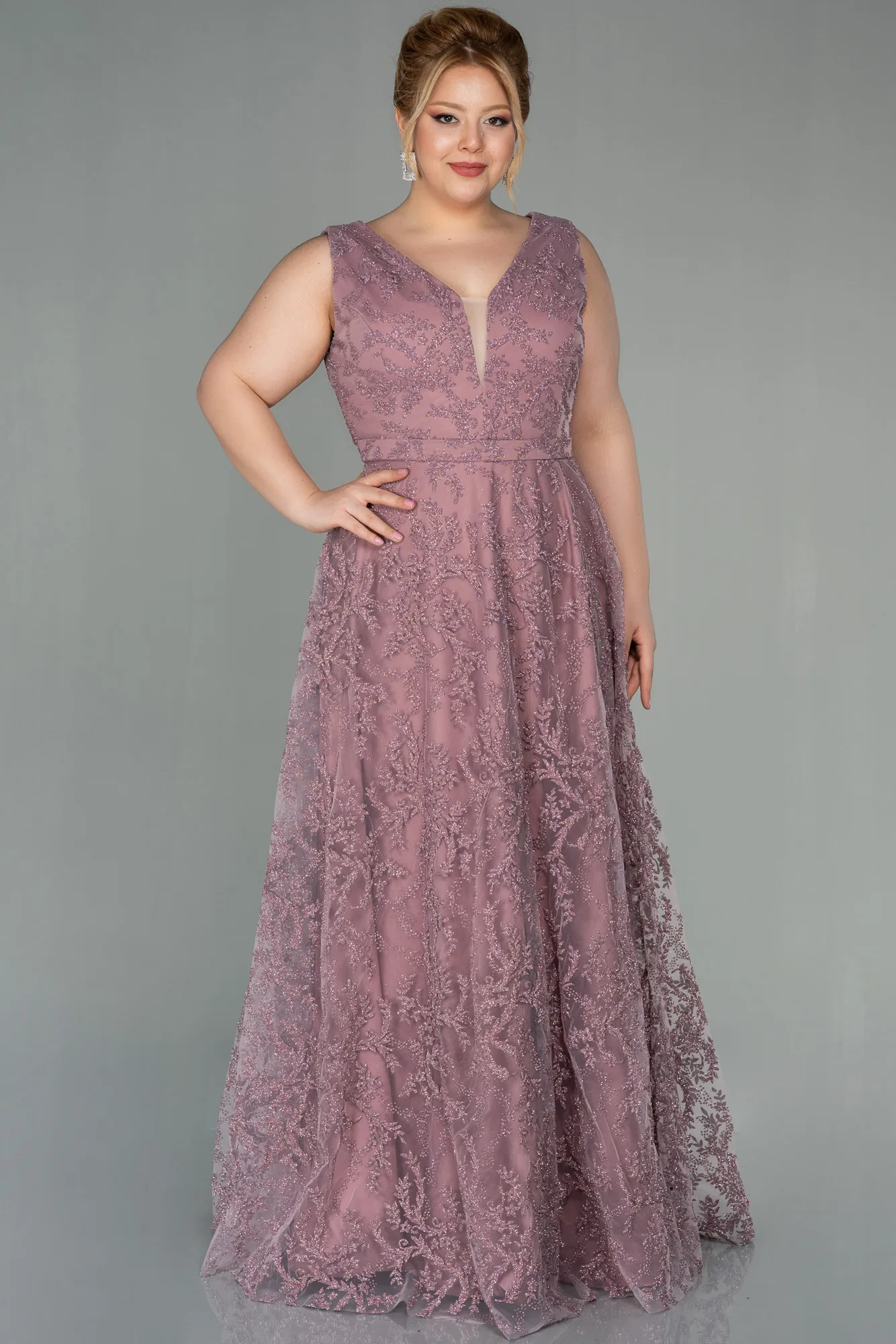 Rose Colored-Long Plus Size Evening Dress ABU2537