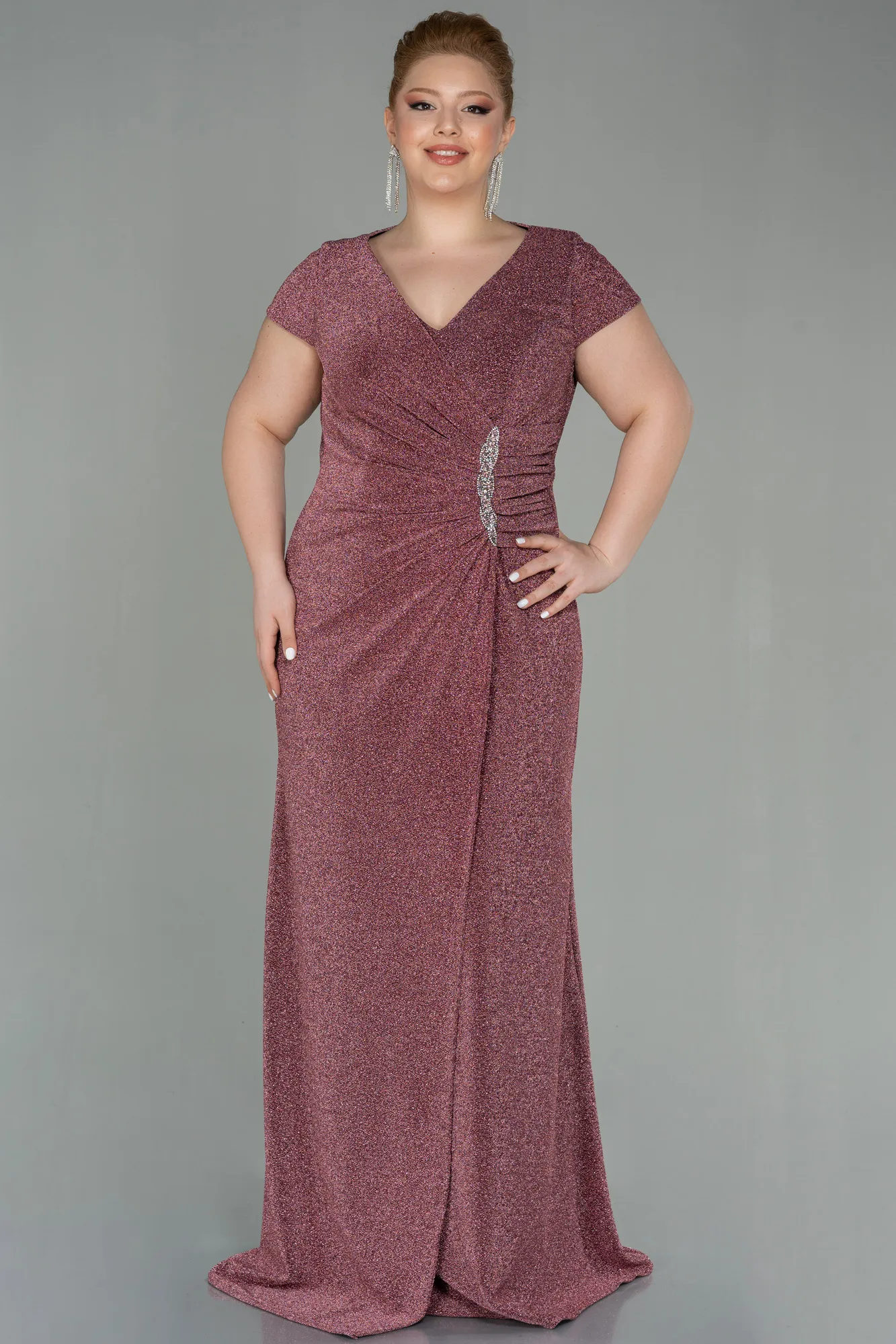 Rose Colored-Long Plus Size Evening Dress ABU2870