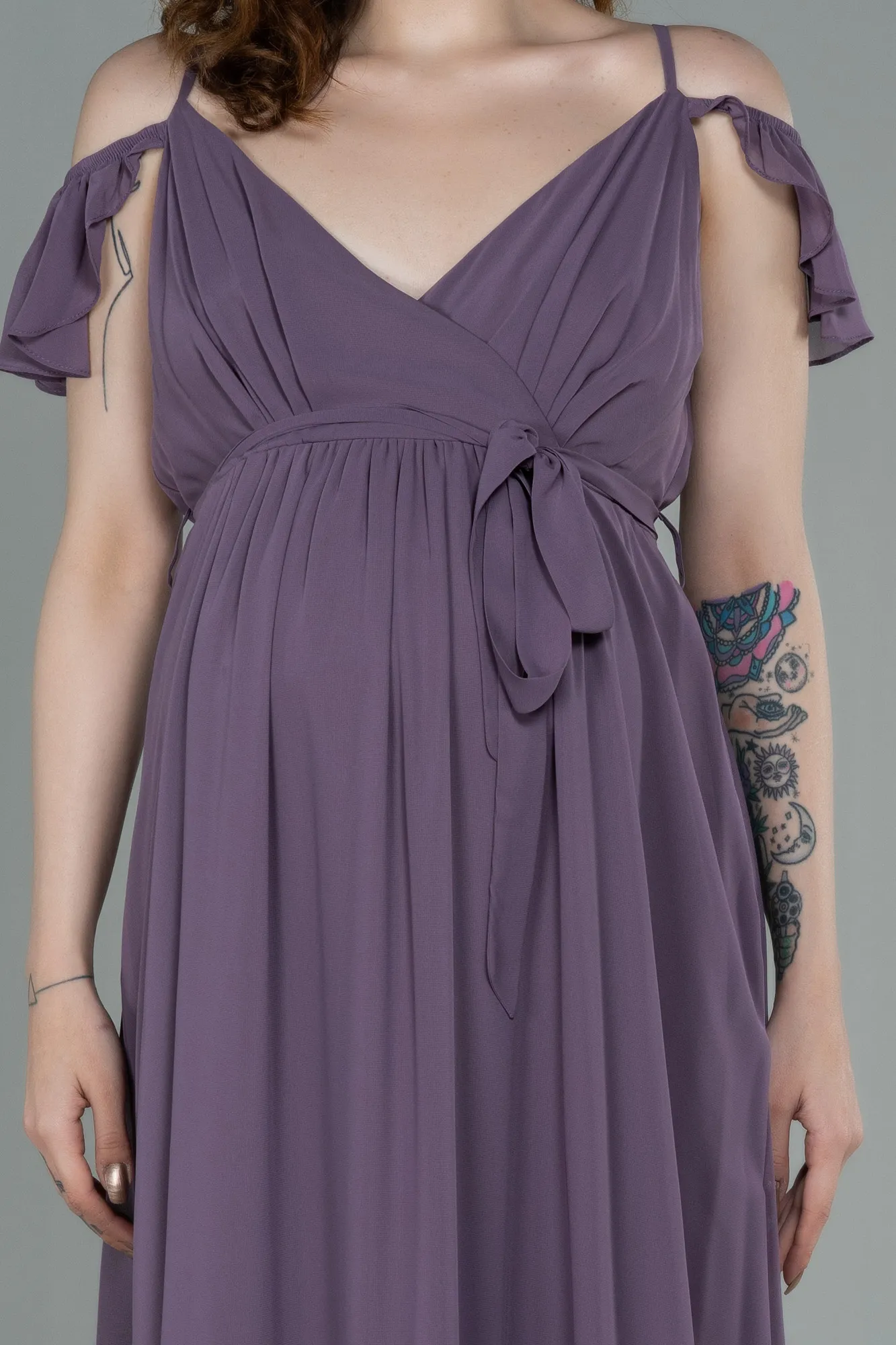 Rose Colored-Long Pregnancy Evening Dress ABU756