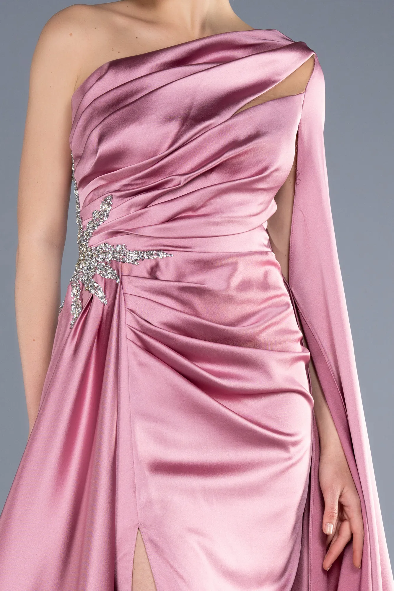 Rose Colored-Long Satin Evening Dress ABU3545