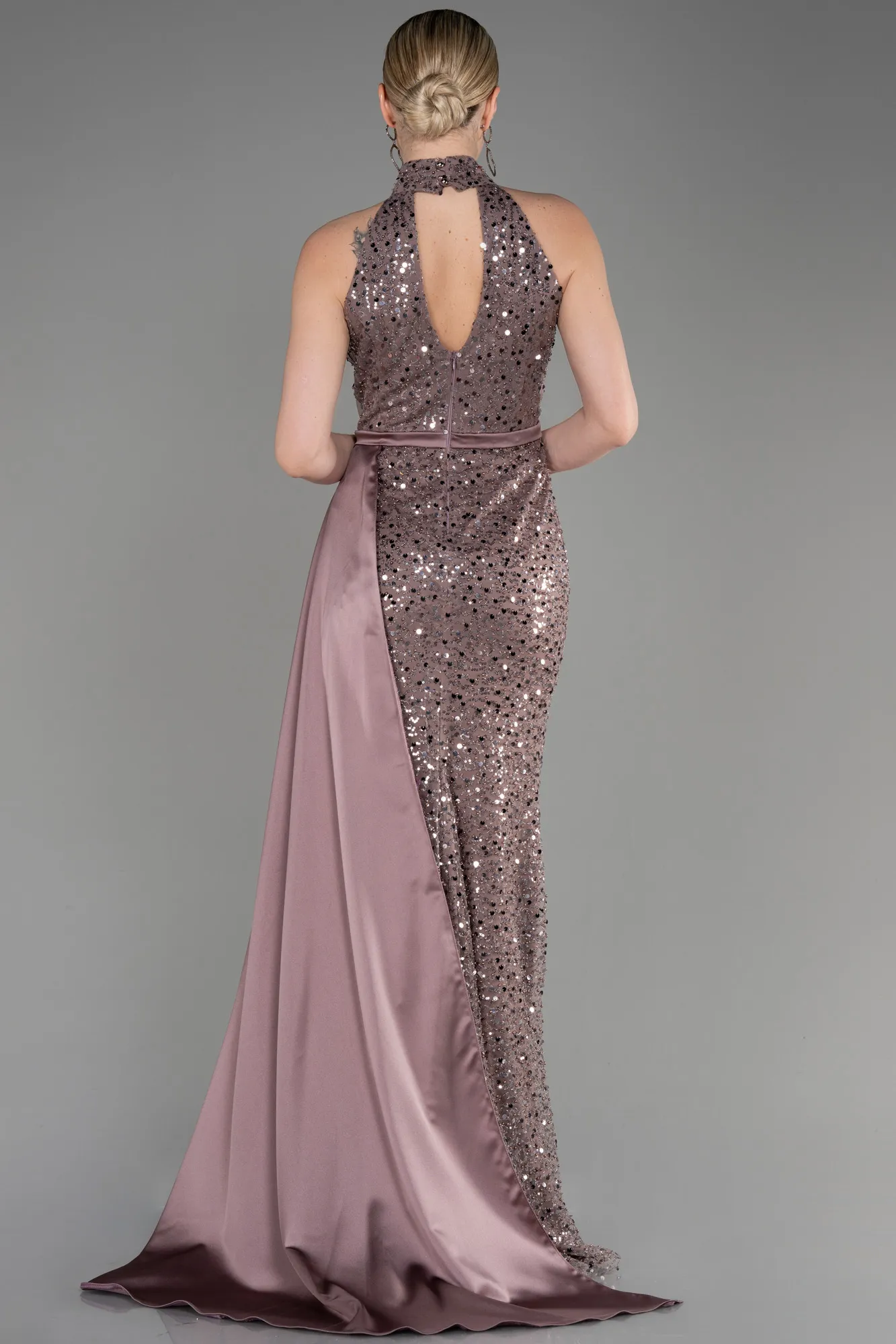 Rose Colored-Long Scaly Evening Dress ABU3888