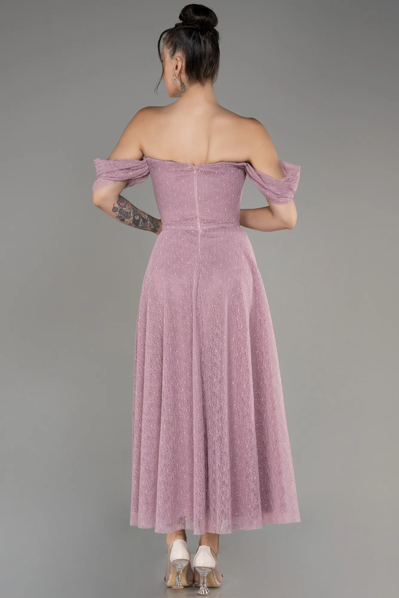 Rose Colored-Midi Dantelle Cocktail Dress ABK2103