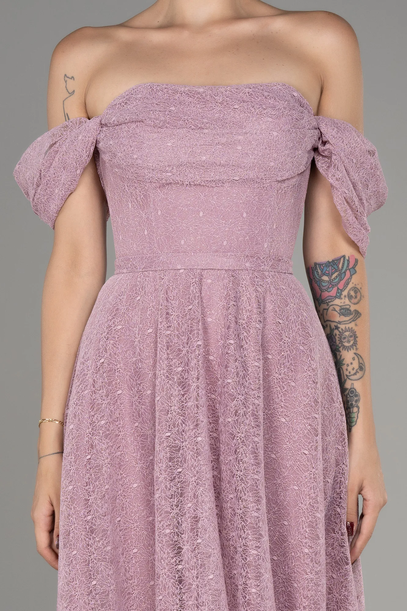 Rose Colored-Midi Dantelle Cocktail Dress ABK2103