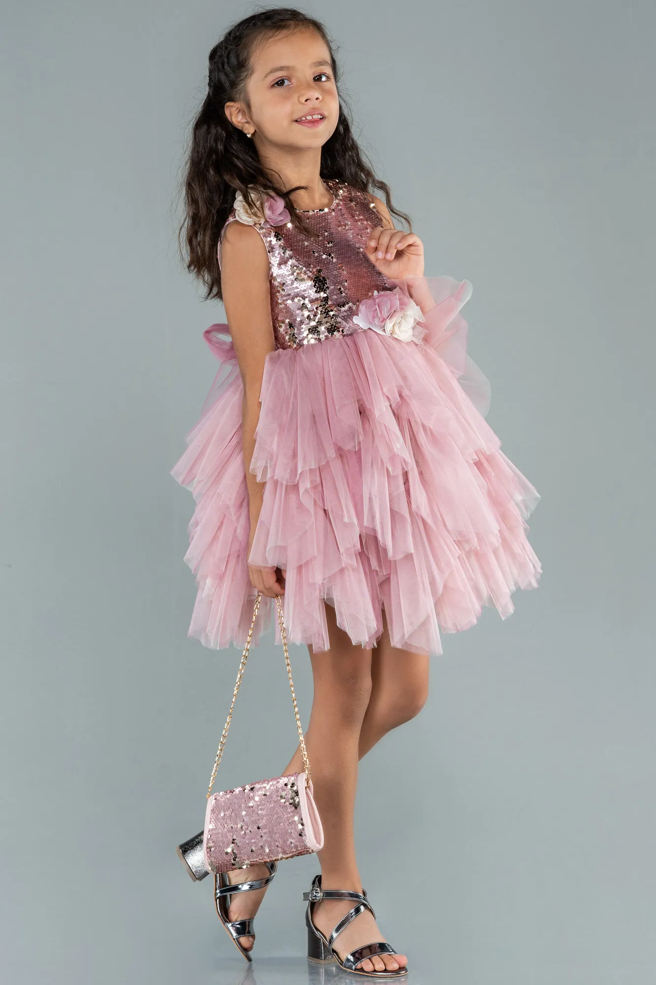 Rose Colored-Short Girl Dress ABK1485