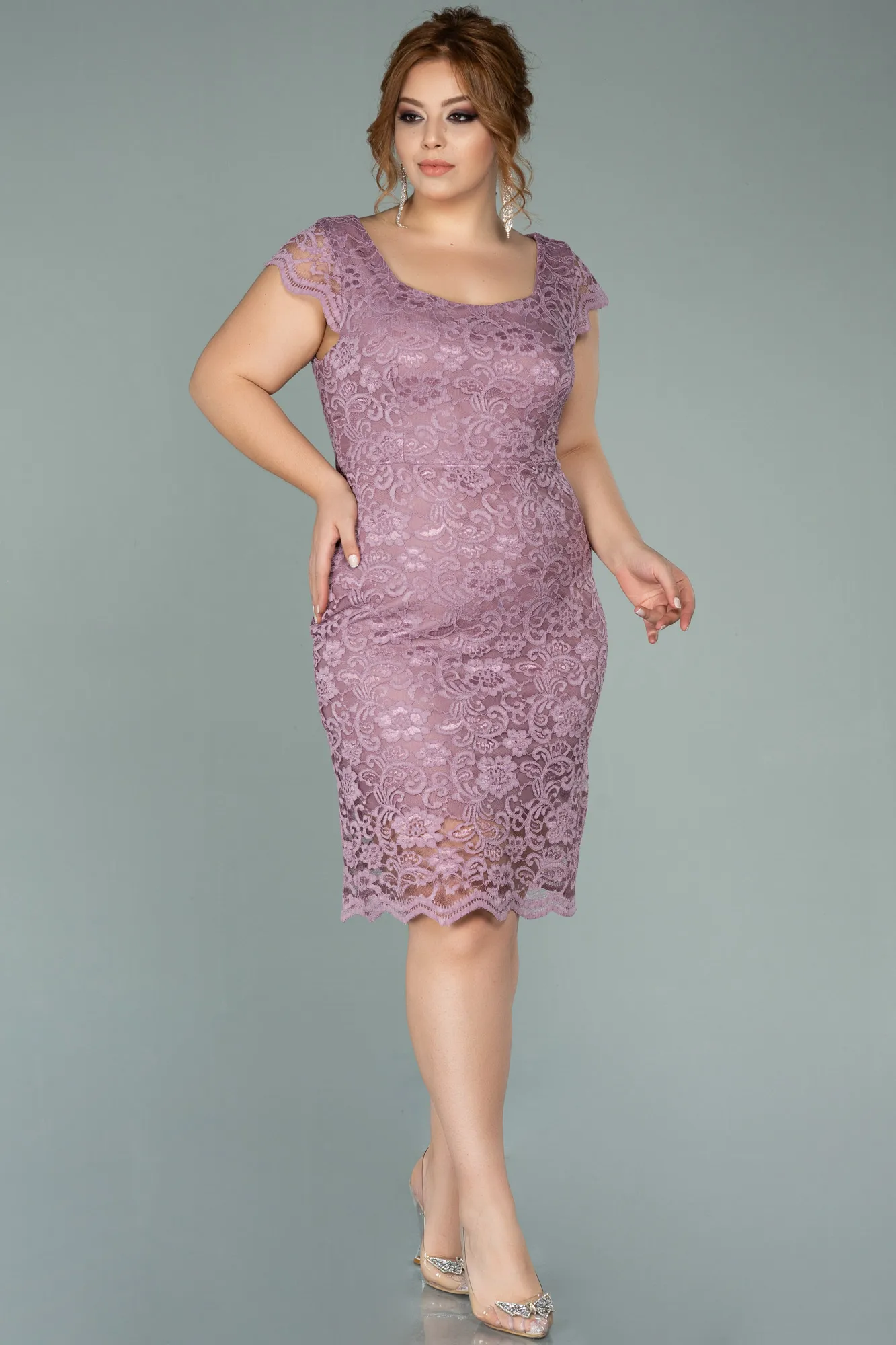 Rose Colored-Short Oversized Evening Dress ABK010