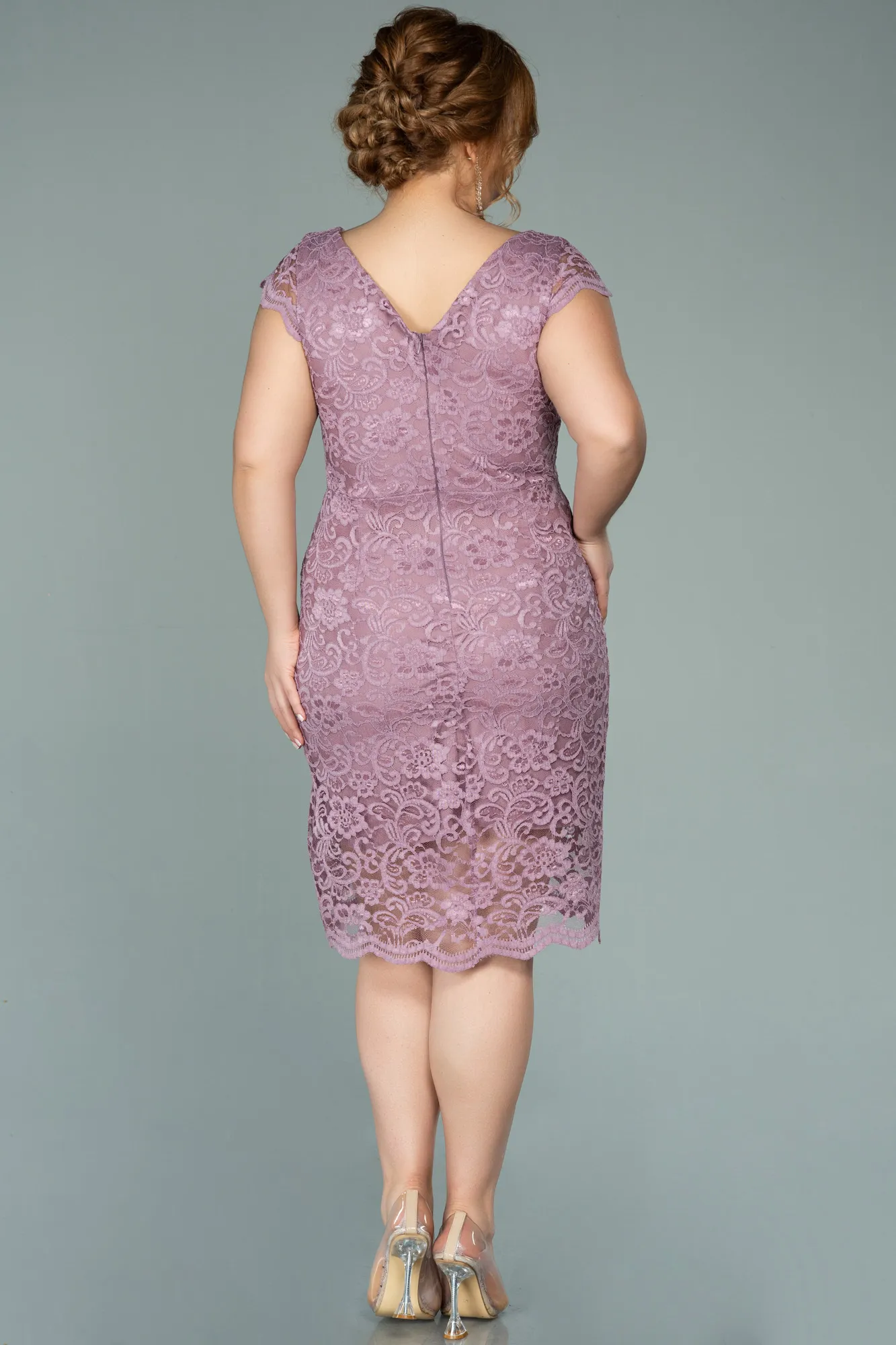 Rose Colored-Short Oversized Evening Dress ABK010