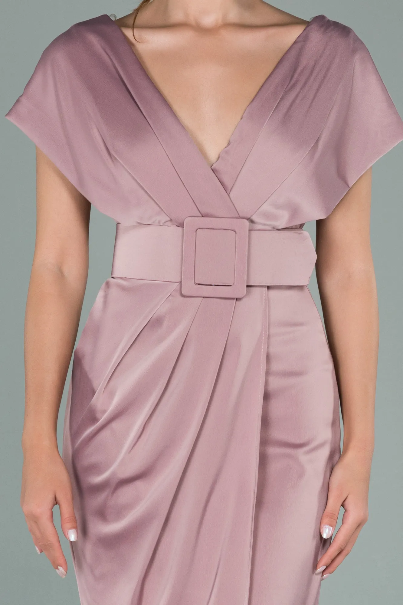 Rose Colored-Short Satin Invitation Dress ABK1107