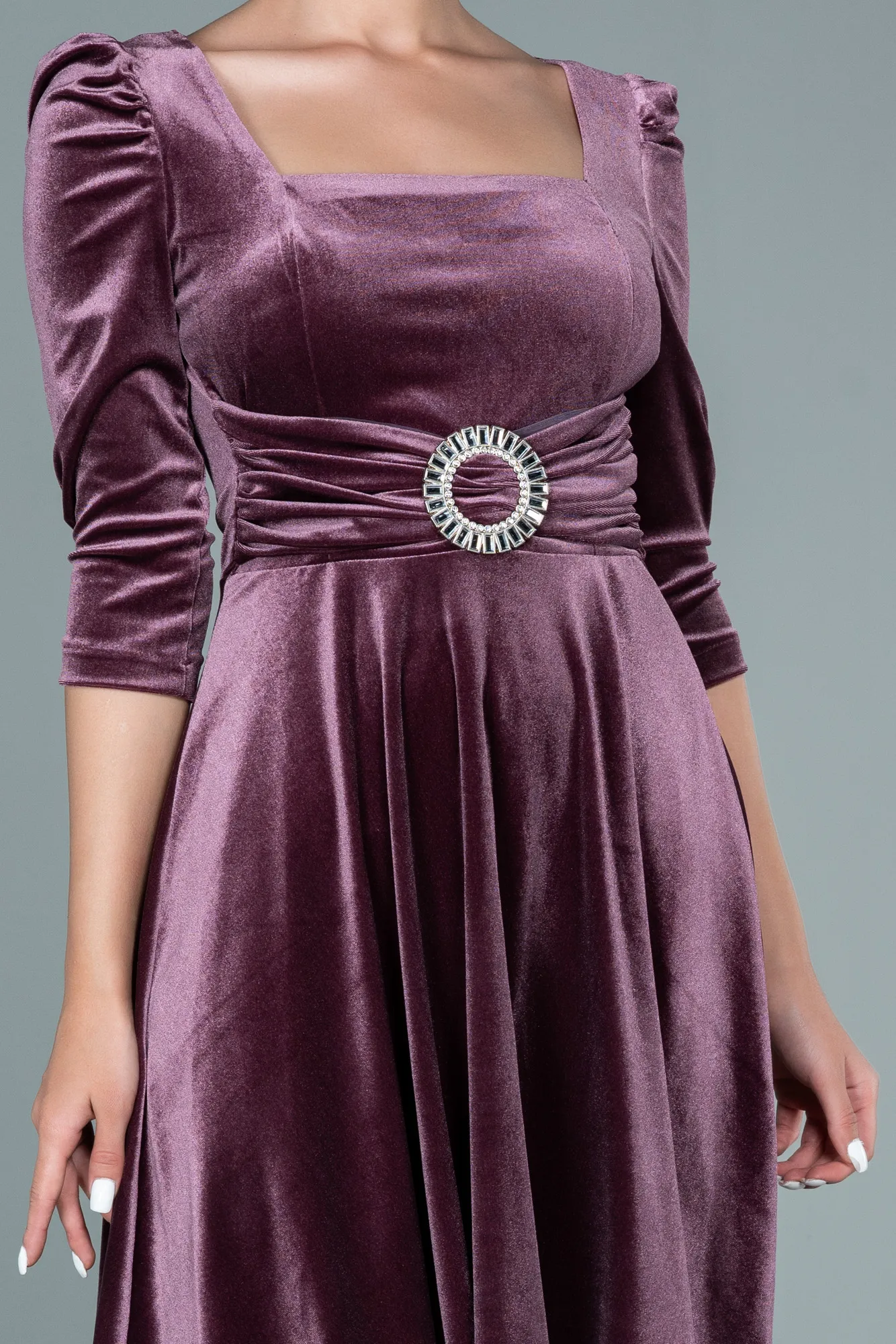 Rose Colored-Short Velvet Invitation Dress ABK1514