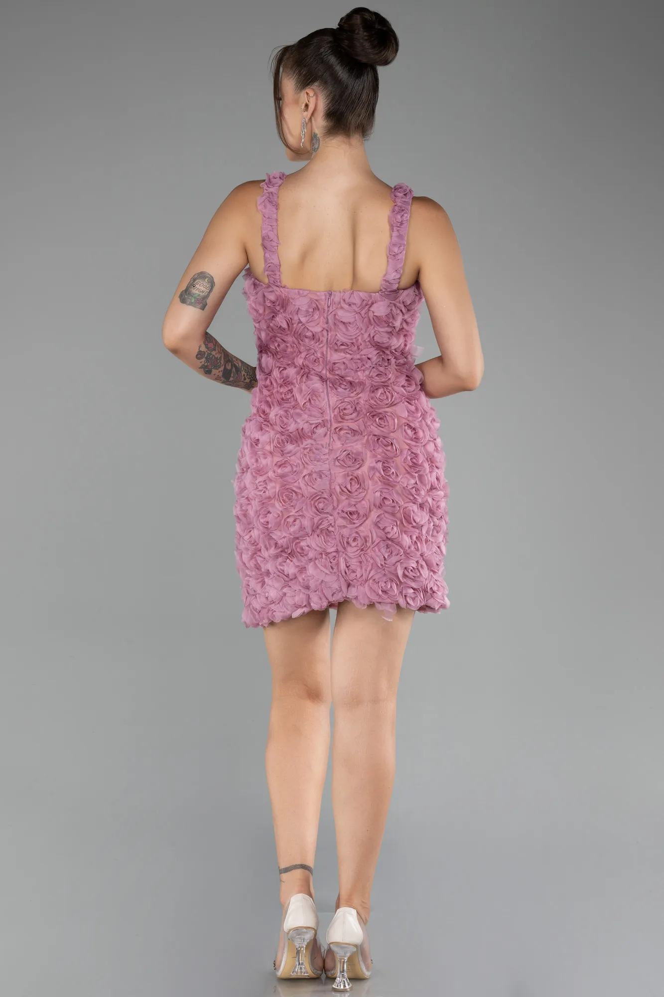 Rose Colored-Three Dimensional Mini Cocktail Dress ABK2113