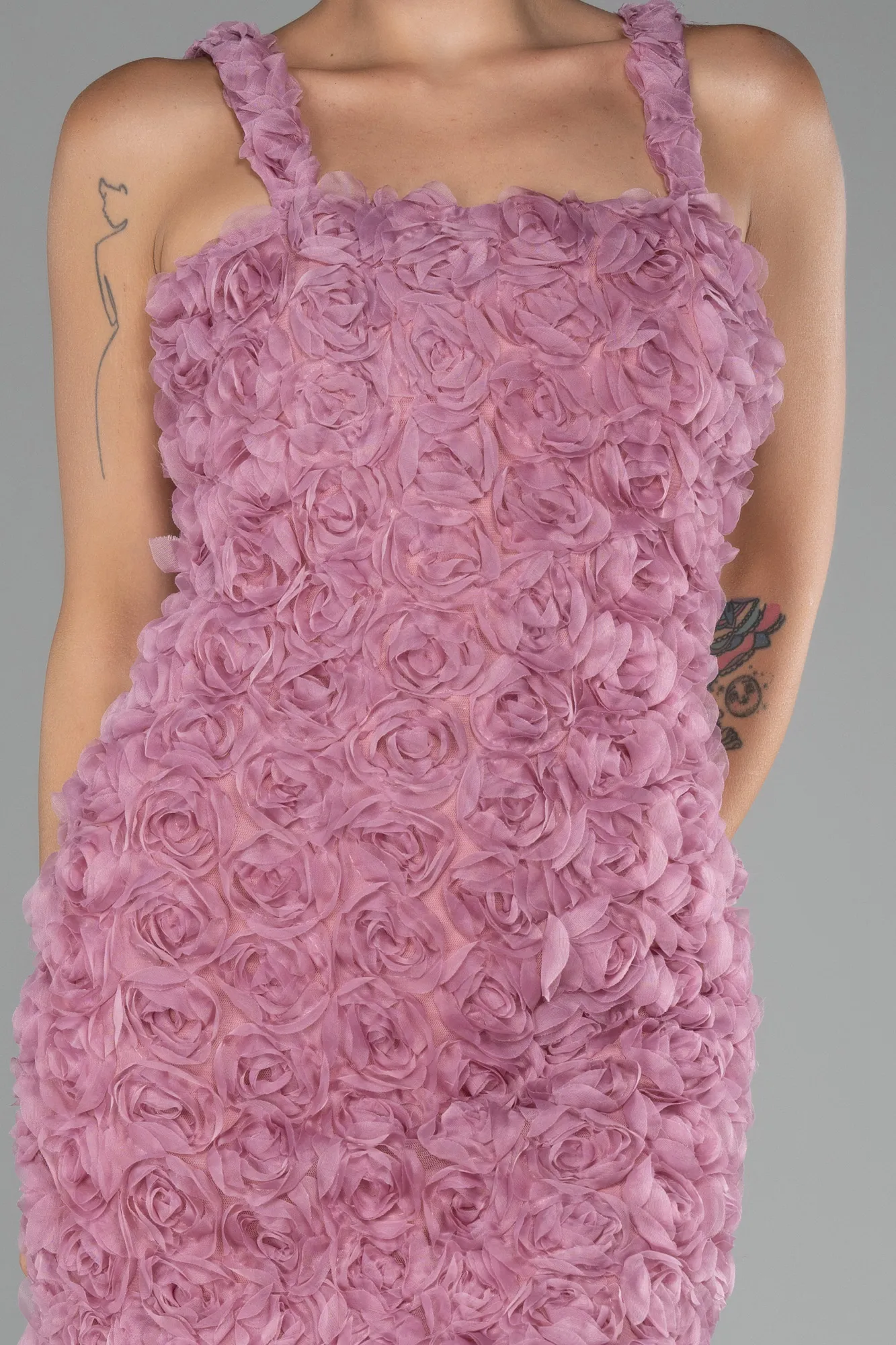 Rose Colored-Three Dimensional Mini Cocktail Dress ABK2113