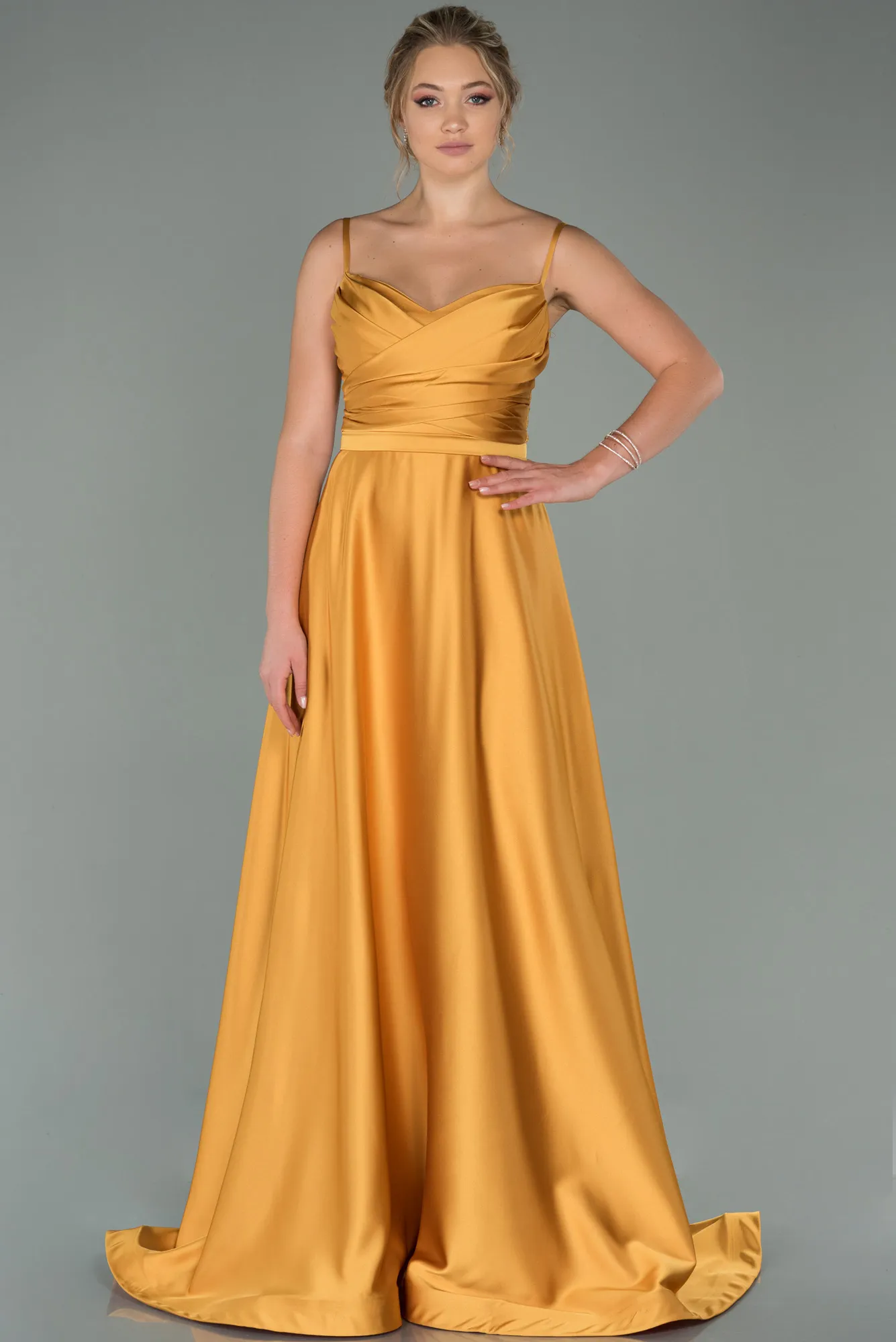 Saffron-Long Satin Evening Dress ABU1601
