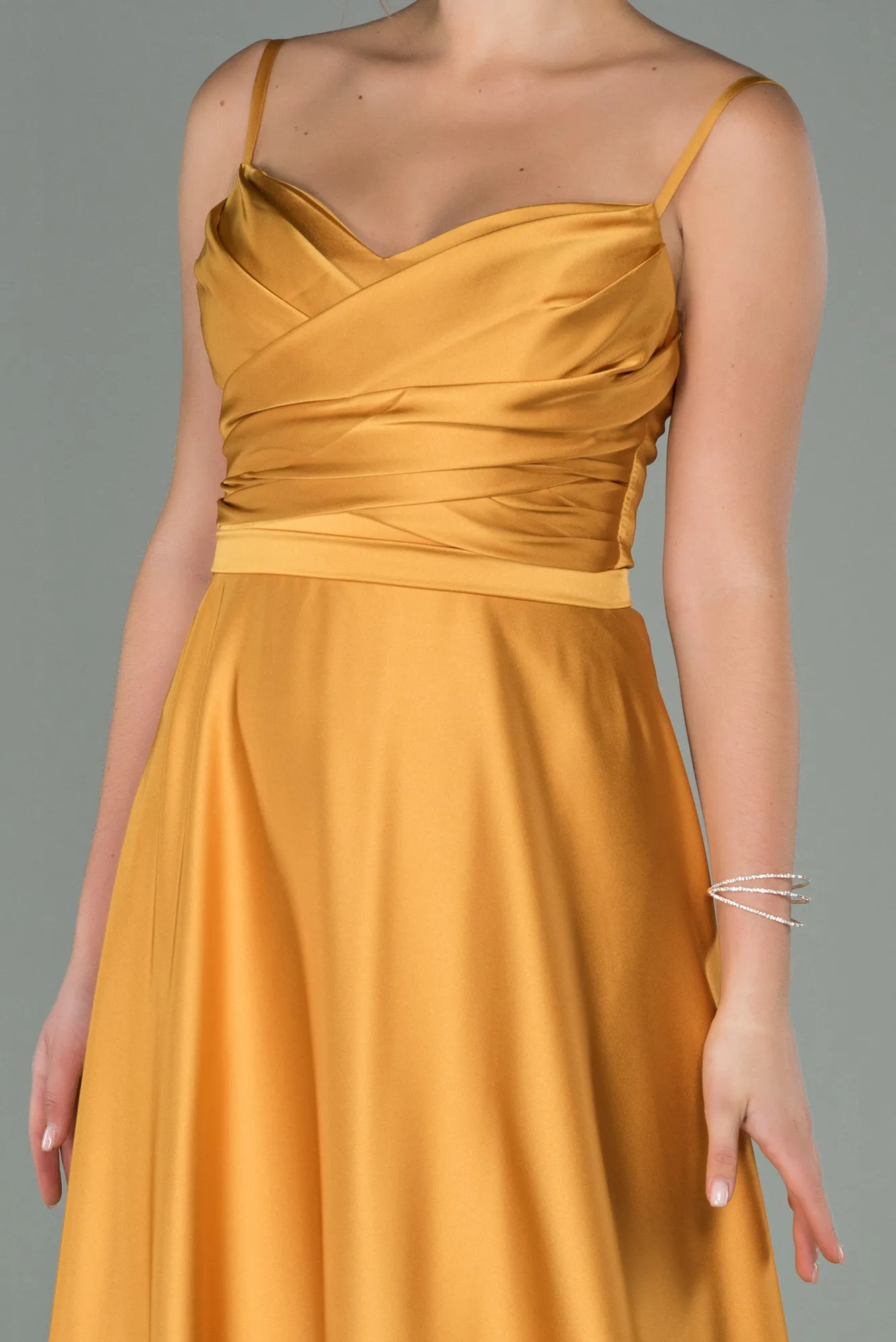 Saffron-Long Satin Evening Dress ABU1601