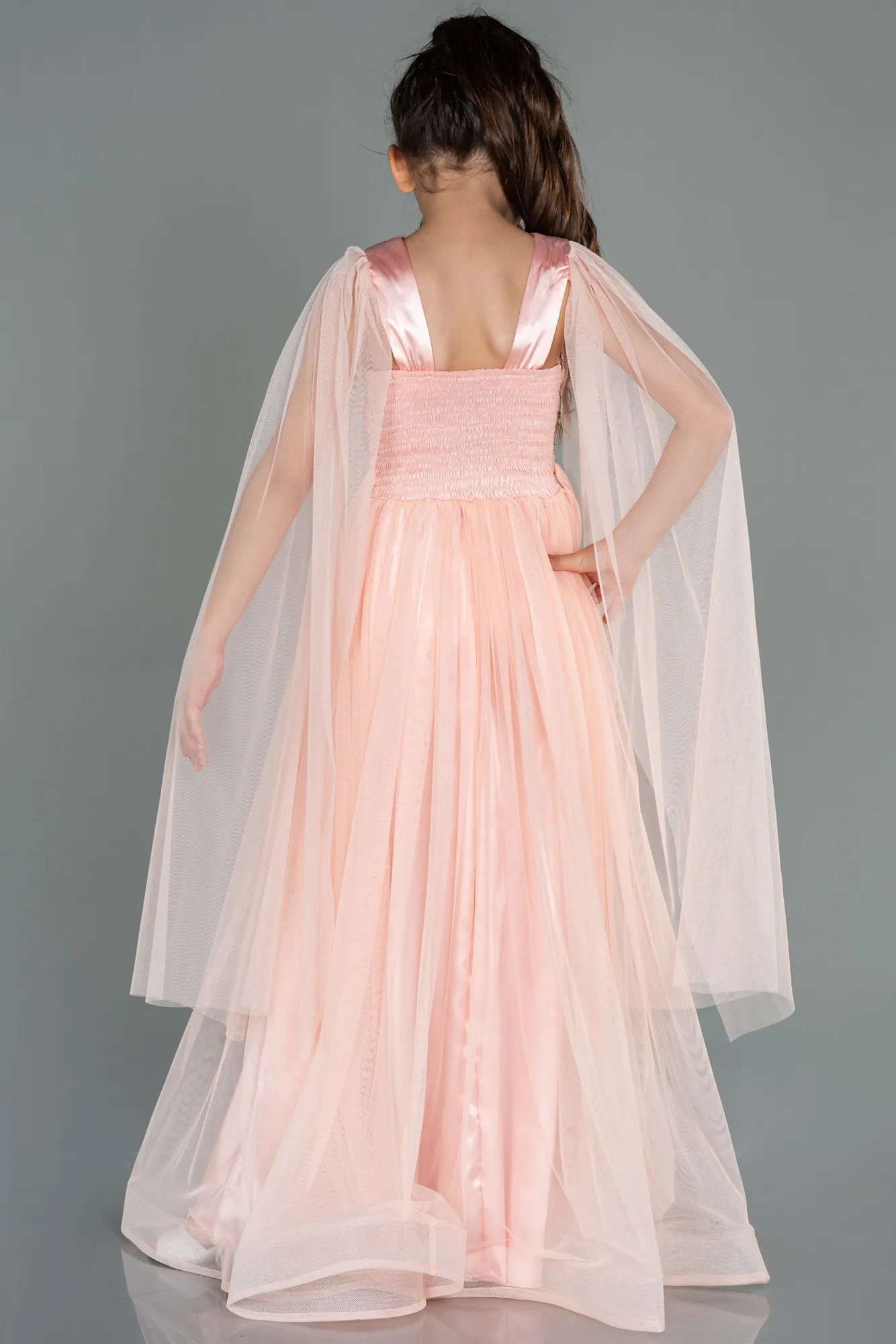 Salmon-Long Girl Dress ABU3155