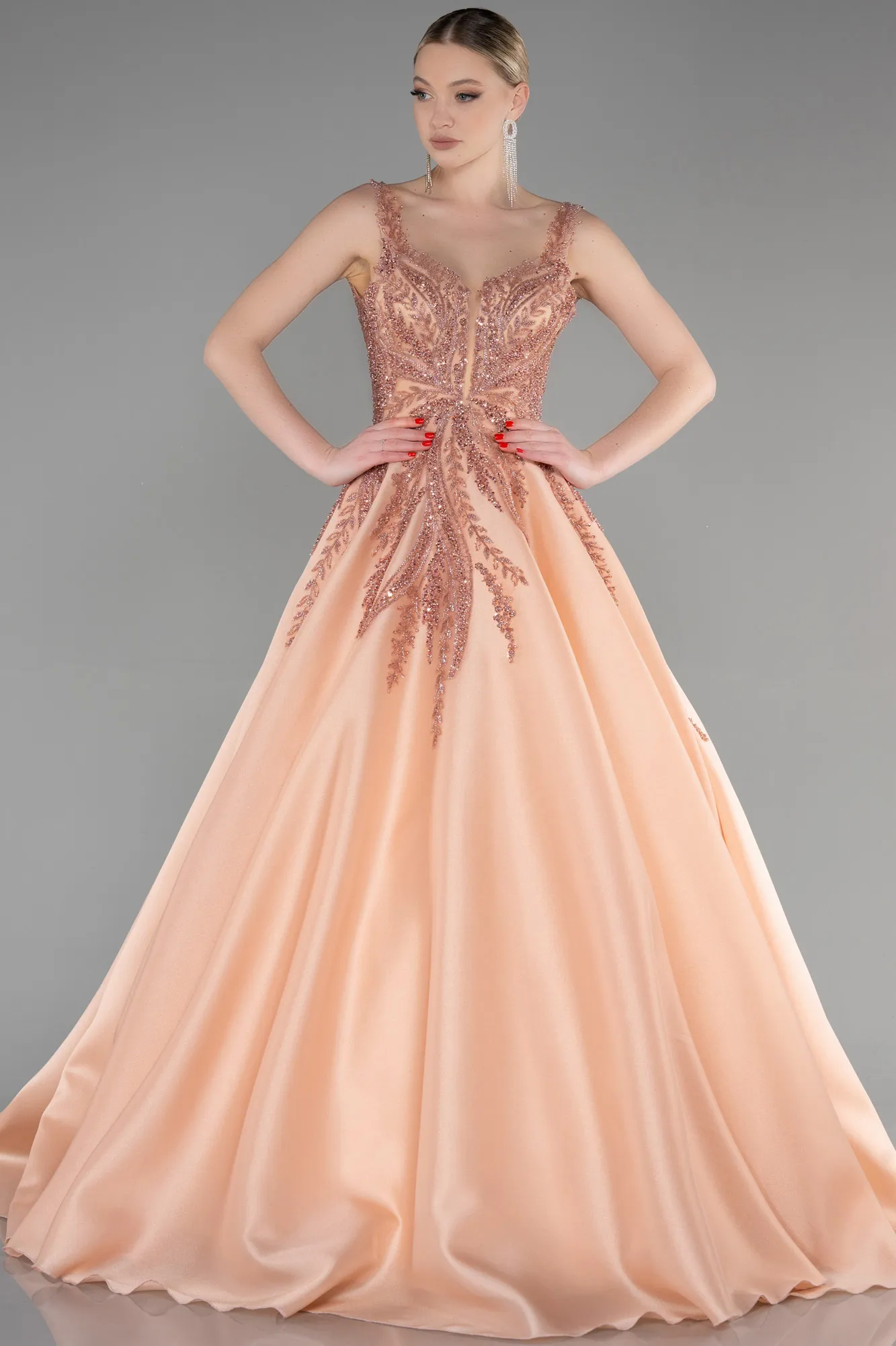 Salmon-Long Haute Couture Dress ABU3597