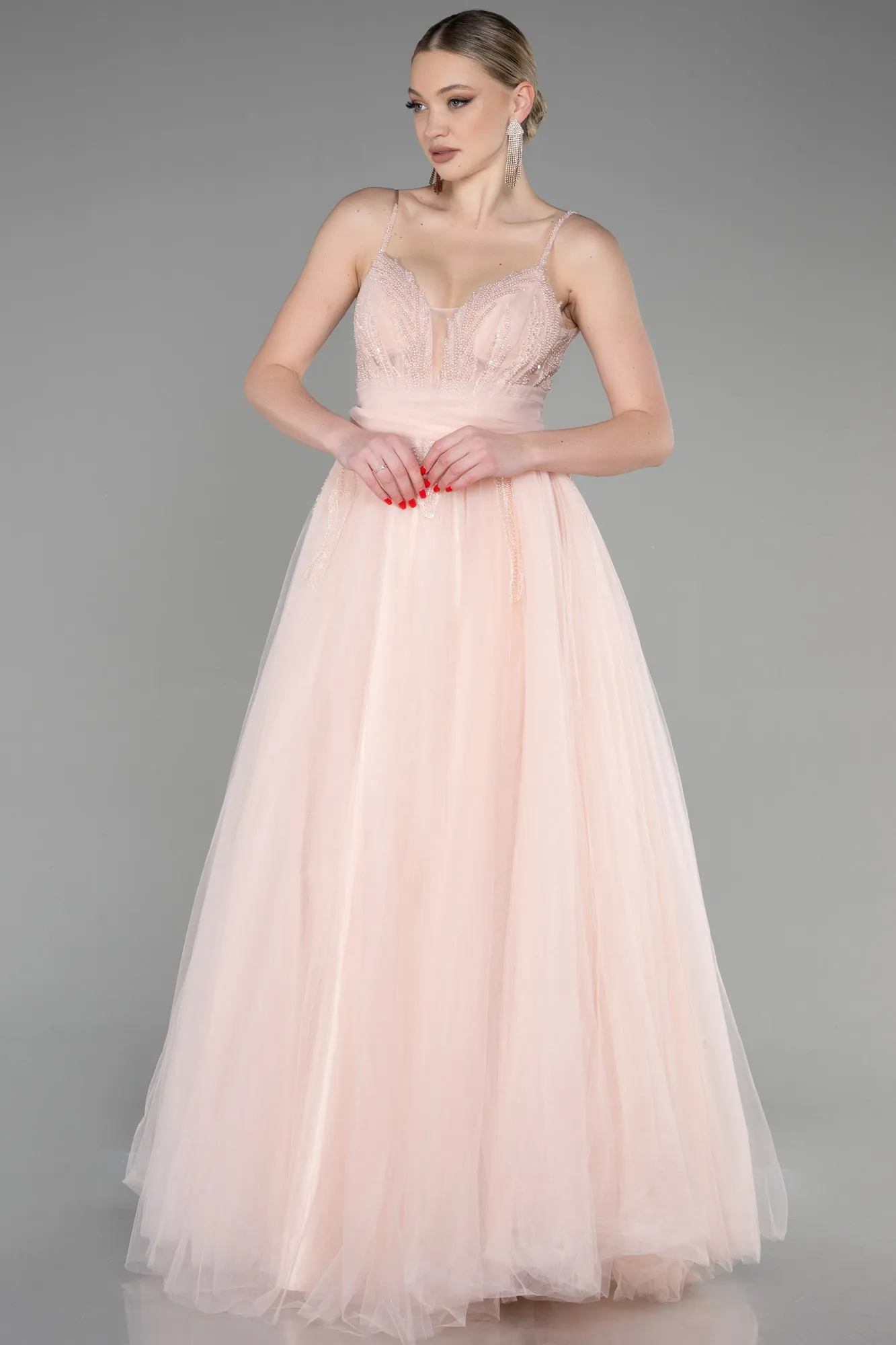 Salmon-Long Haute Couture Dress ABU3606
