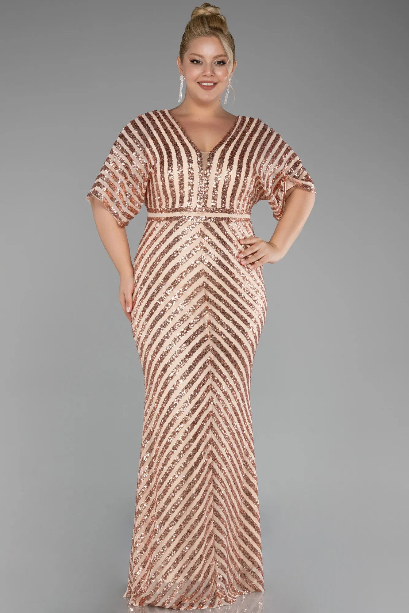 Salmon-Long Plus Size Evening Dress ABU2309