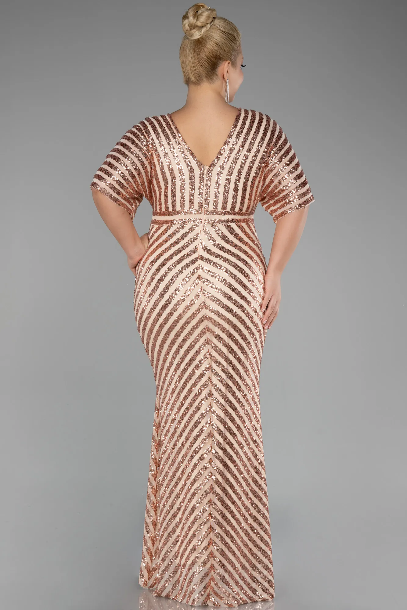 Salmon-Long Plus Size Evening Dress ABU2309