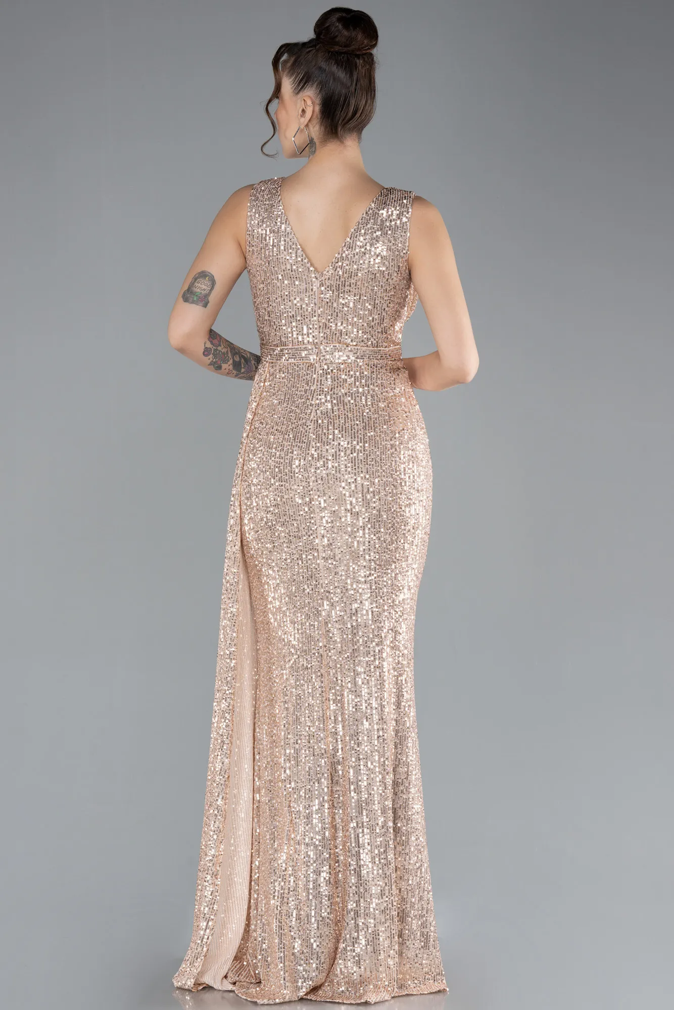 Salmon-Long Scaly Evening Dress ABU3201