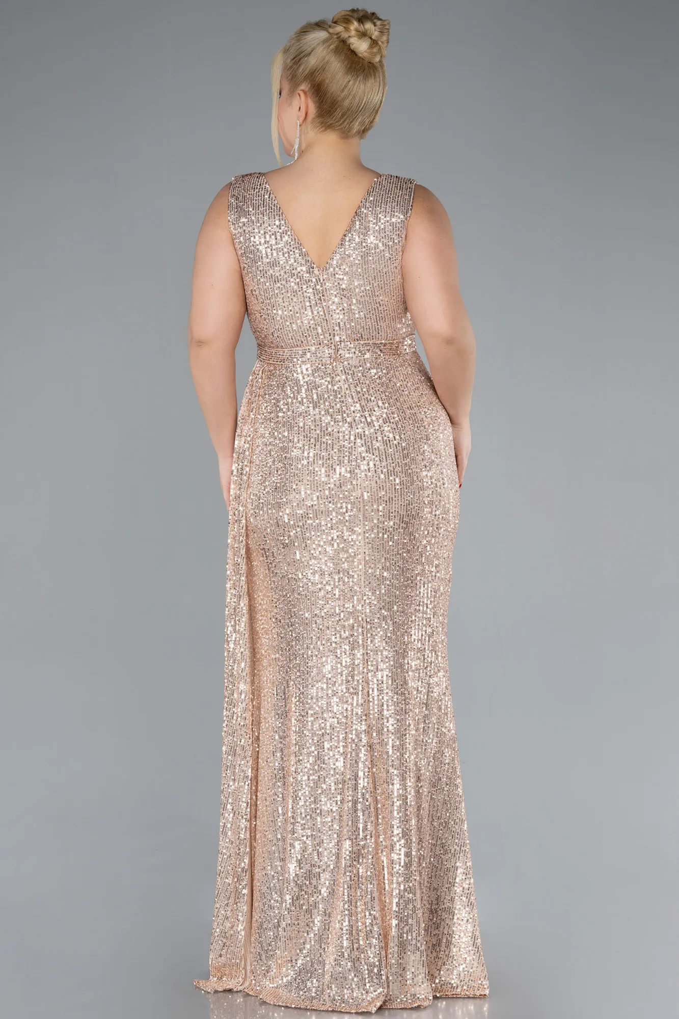 Salmon-Long Scaly Plus Size Evening Dress ABU3194