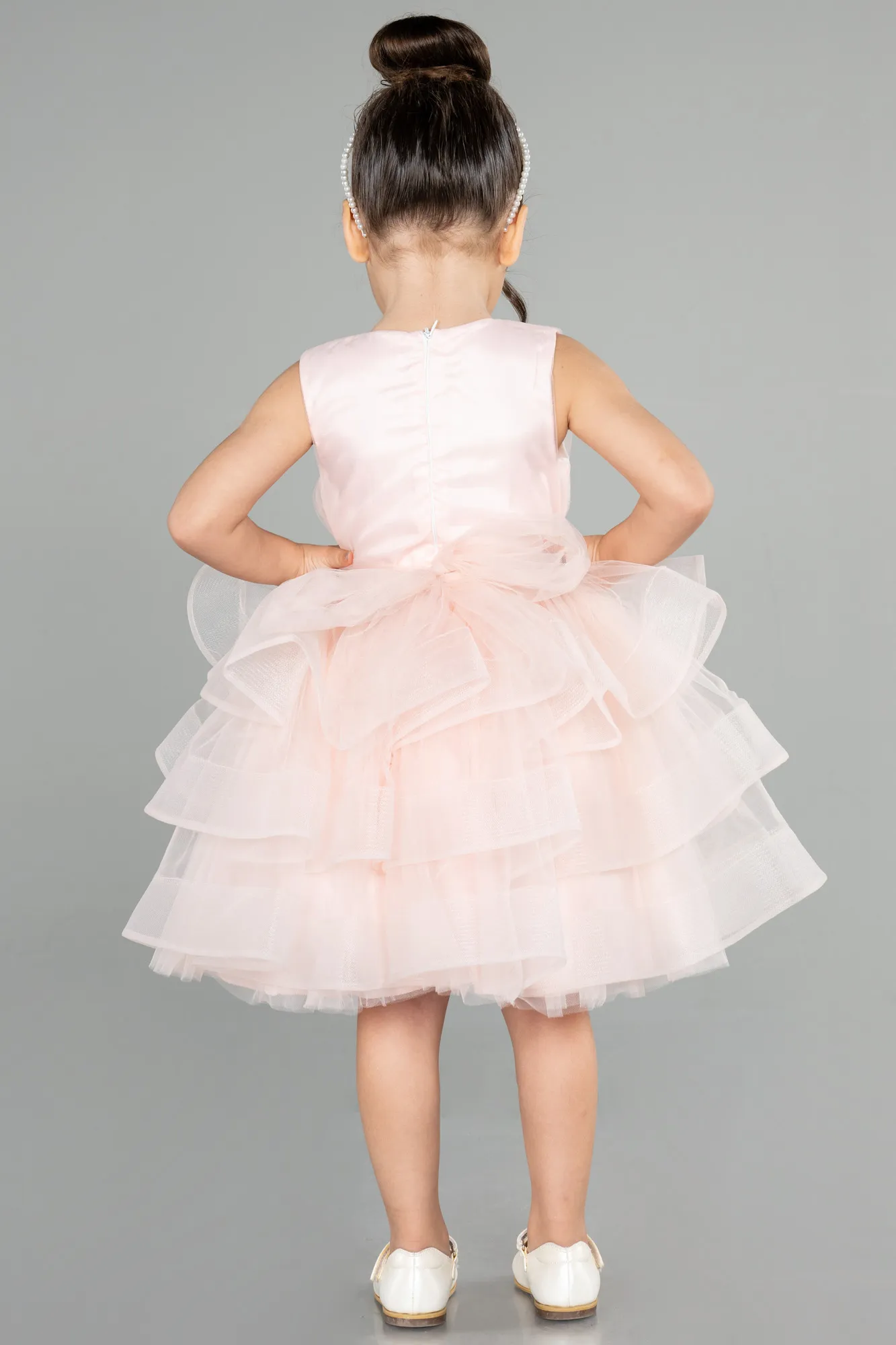 Salmon-Short Girl Dress ABK1362