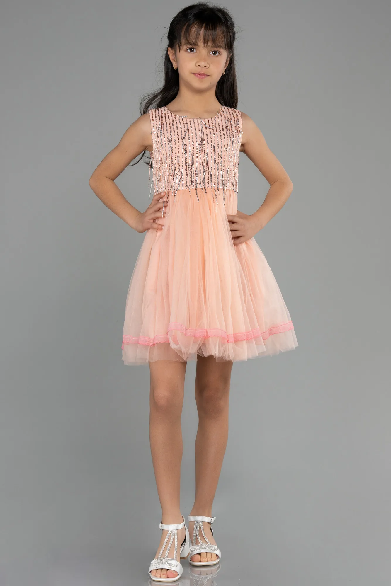 Salmon-Short Girl Dress ABK1973