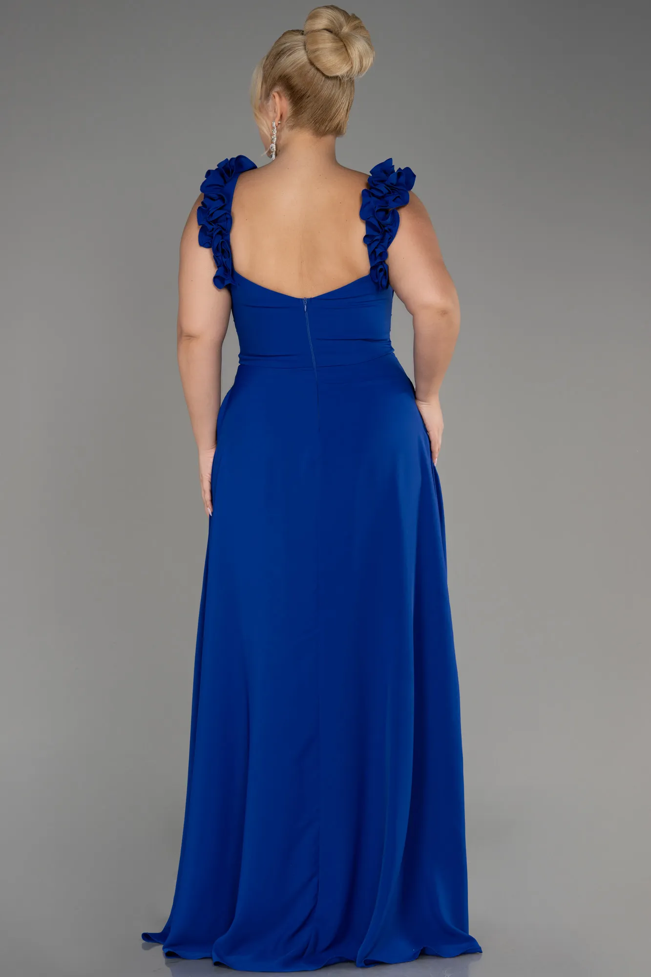 Sax Blue-Boat Neck Long Chiffon Plus Size Evening Dress ABU4026