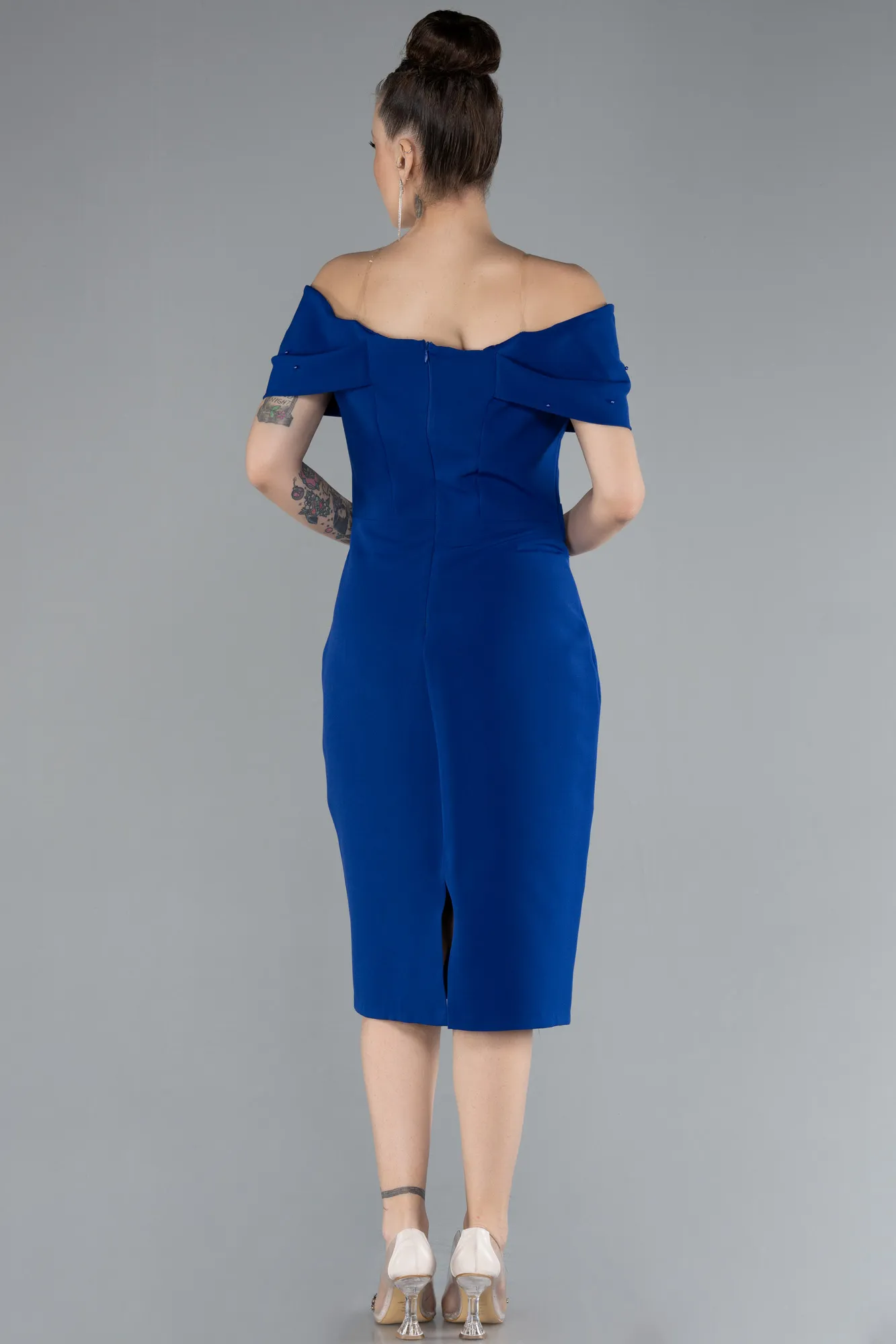 Sax Blue-Boat Neck Midi Invitation Dress ABK2203