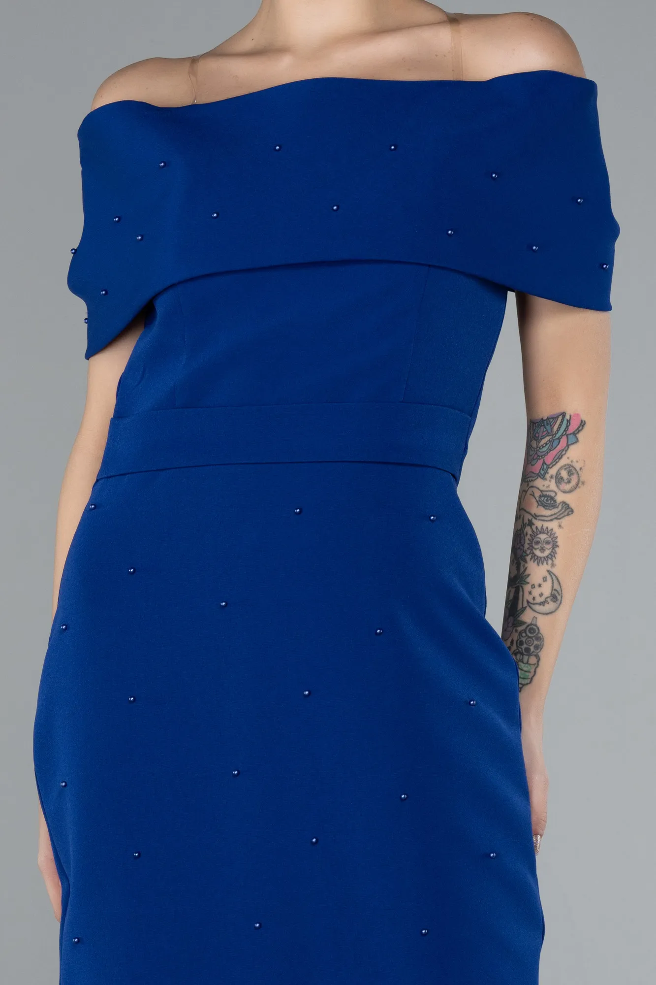 Sax Blue-Boat Neck Midi Invitation Dress ABK2203