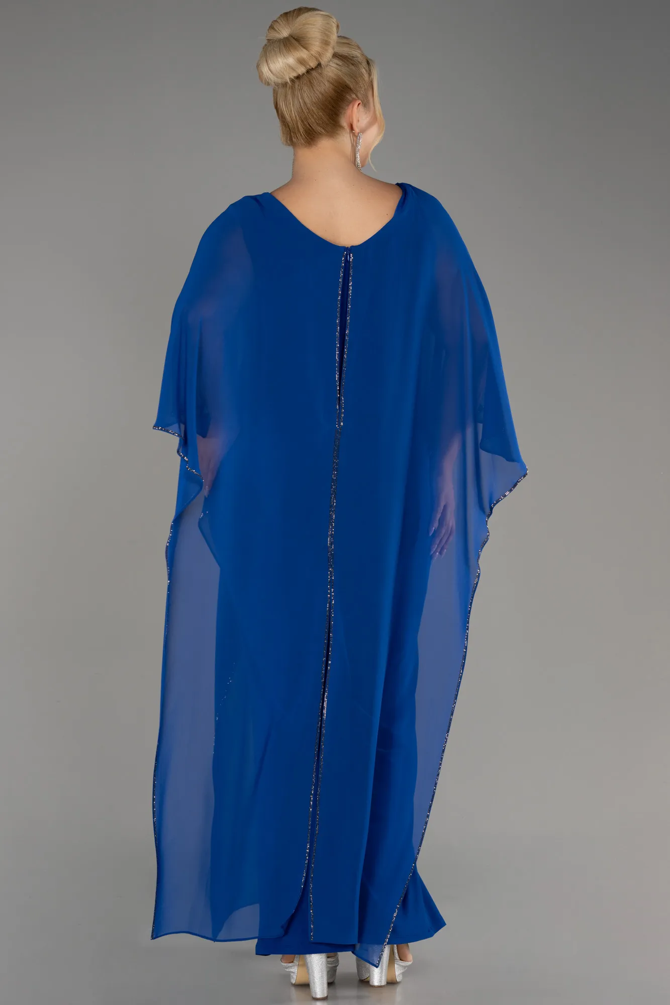 Sax Blue-Chiffon Plus Size Cocktail Dress ABT112