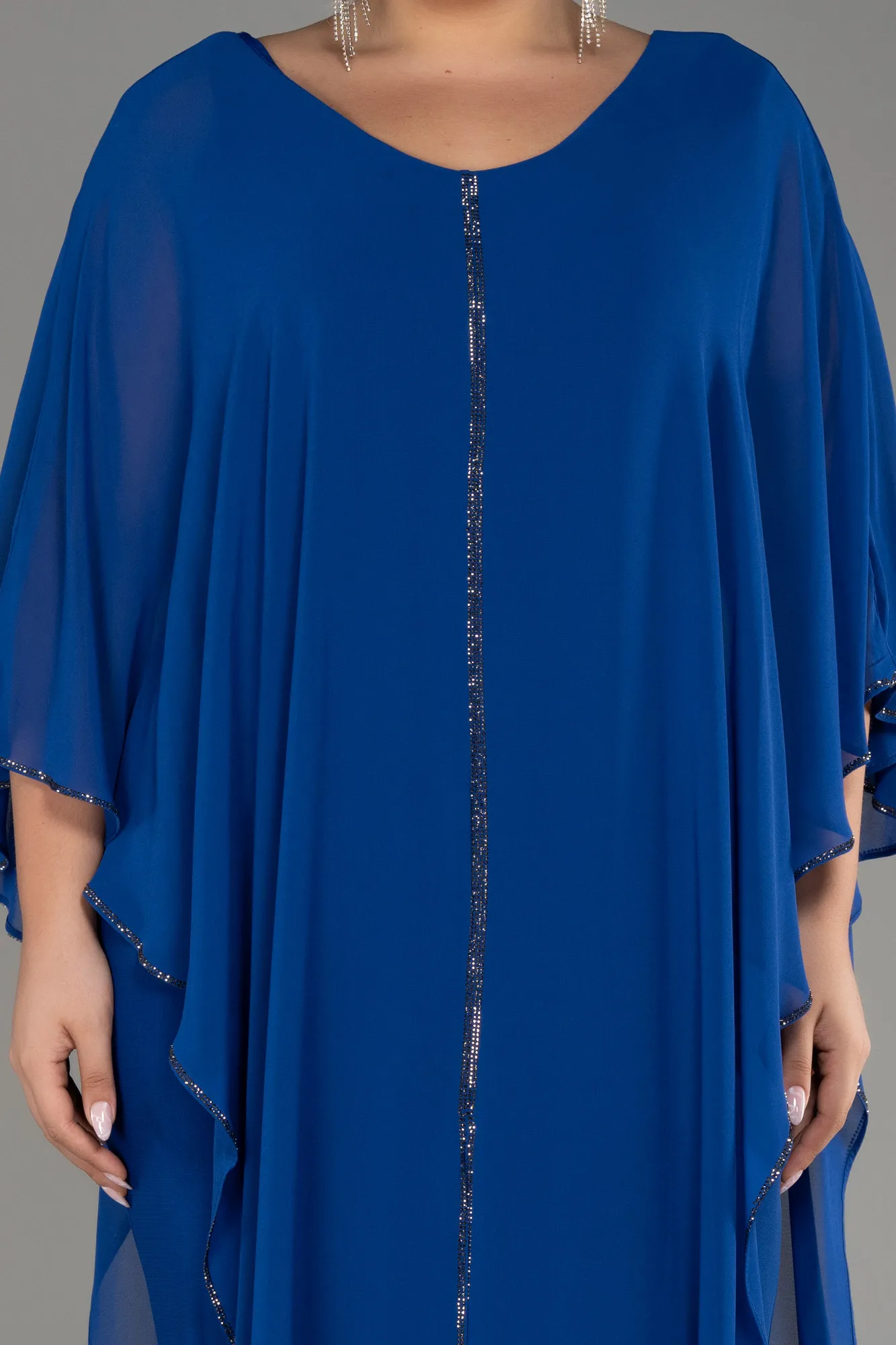 Sax Blue-Chiffon Plus Size Cocktail Dress ABT112