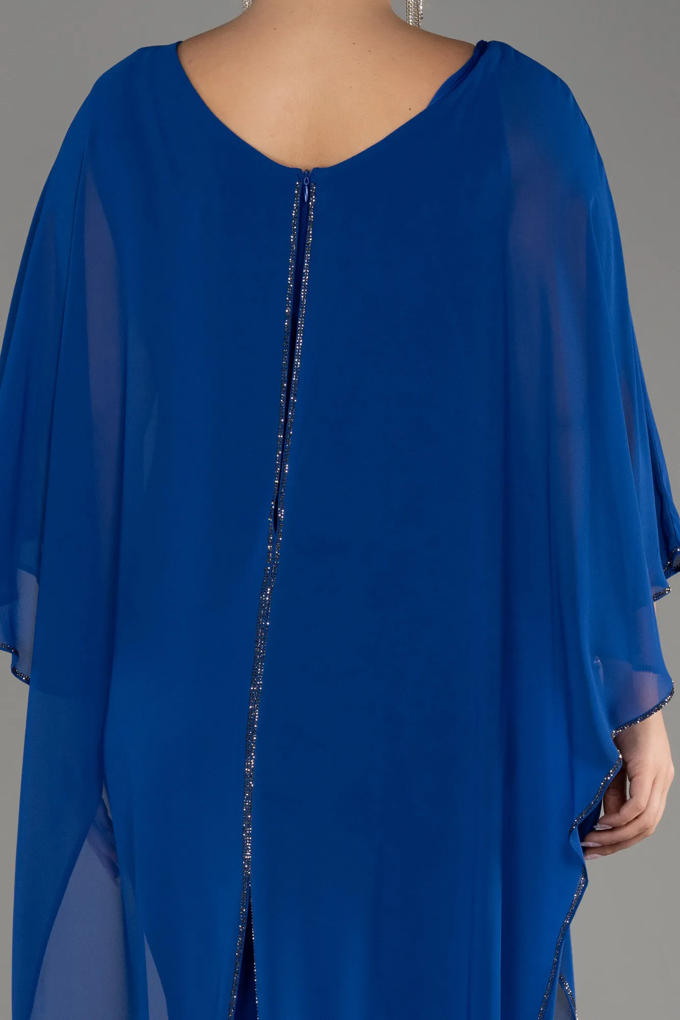 Sax Blue-Chiffon Plus Size Cocktail Dress ABT112