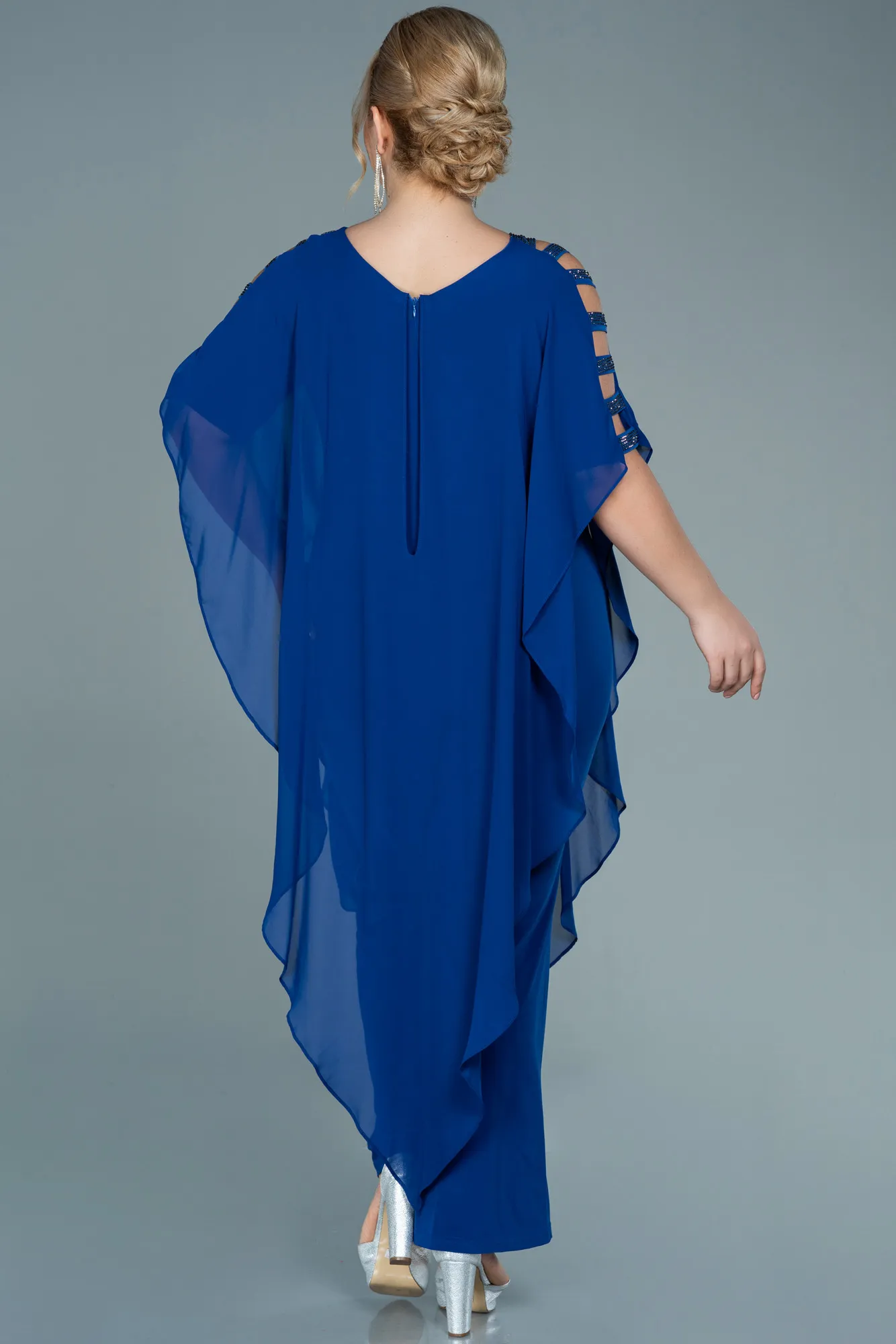 Sax Blue-Chiffon Plus Size Evening Dress ABT080