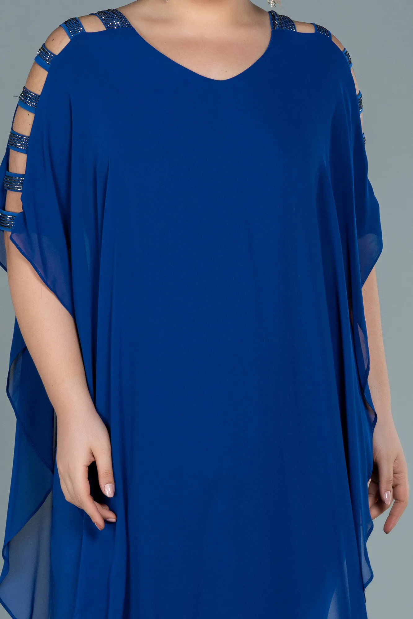 Sax Blue-Chiffon Plus Size Evening Dress ABT080