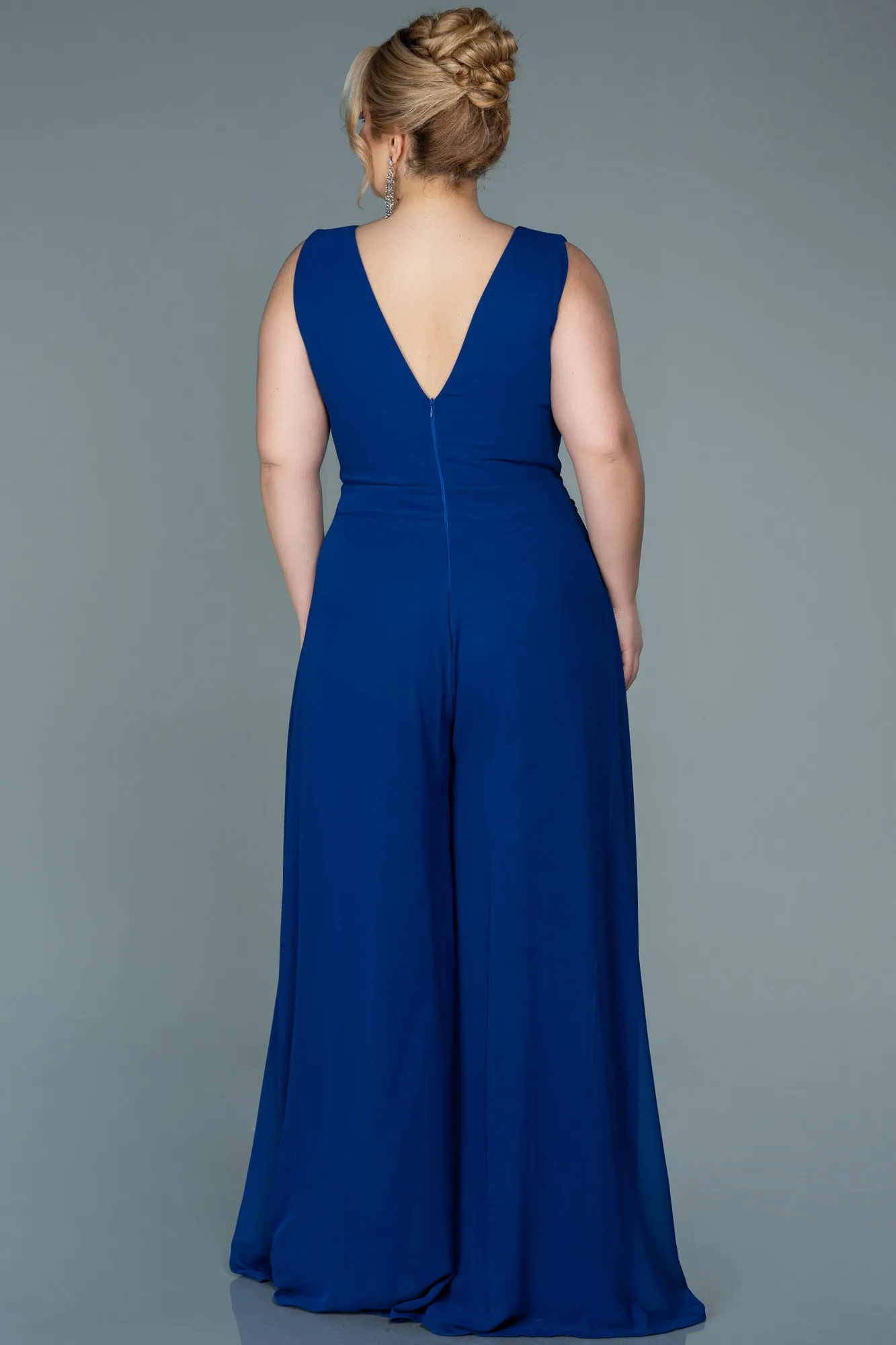 Sax Blue-Chiffon Plus Size Evening Dress ABT082