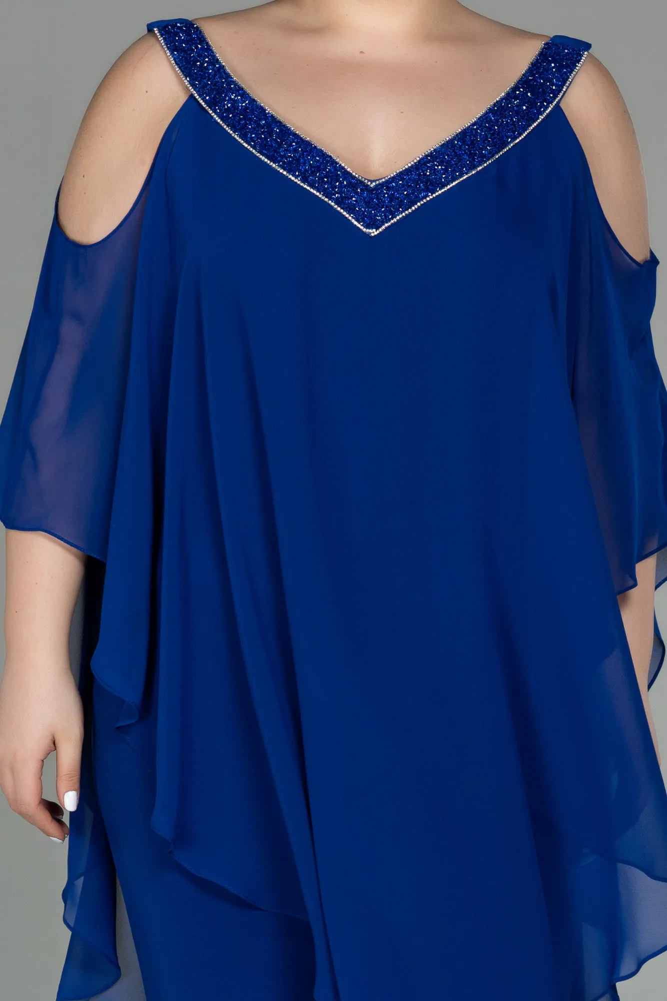 Sax Blue-Chiffon Plus Size Evening Dress ABT096