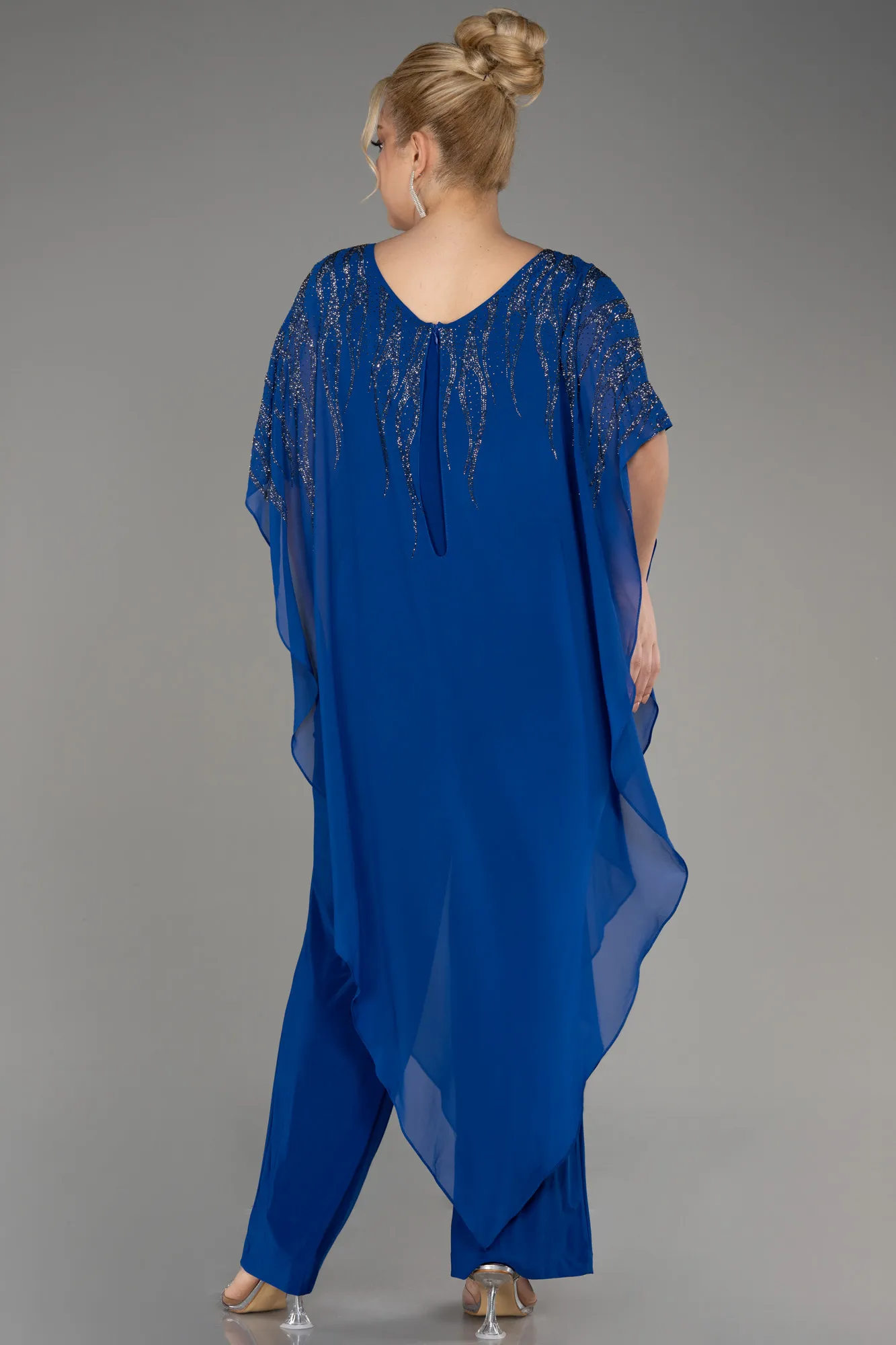 Sax Blue-Chiffon Plus Size Evening Dress ABT111